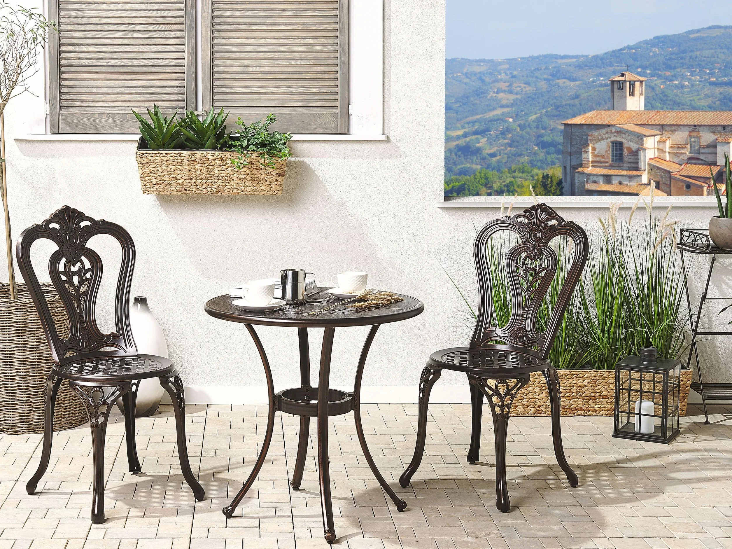 Beliani Table de Repas de Jardin Ronde 65 cm Aluminium Effet Vieilli Marron Foncé