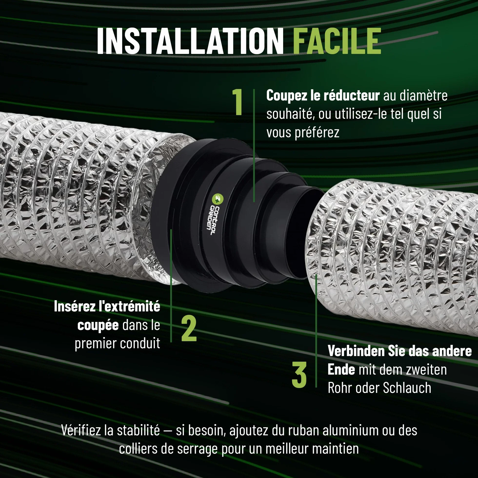 CONTROL GARDEN Réducteur universel pour ventilation Ø 80-150 mm Raccord connecteur conduit noir
