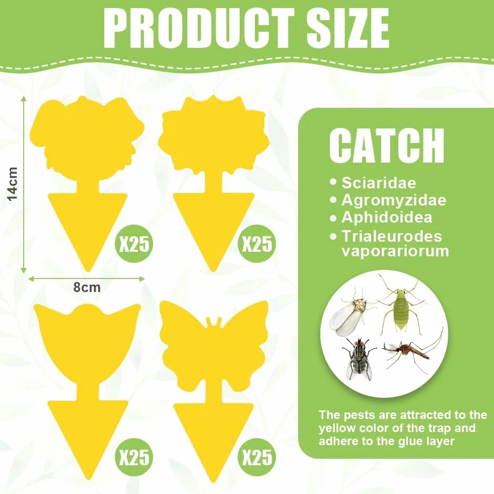Flintronic Pièges à Insectes 120PC Attrape Moucheron Plantes Plug-in Autocollants Colle Double sans Insecticide Anti Moucheron Plante