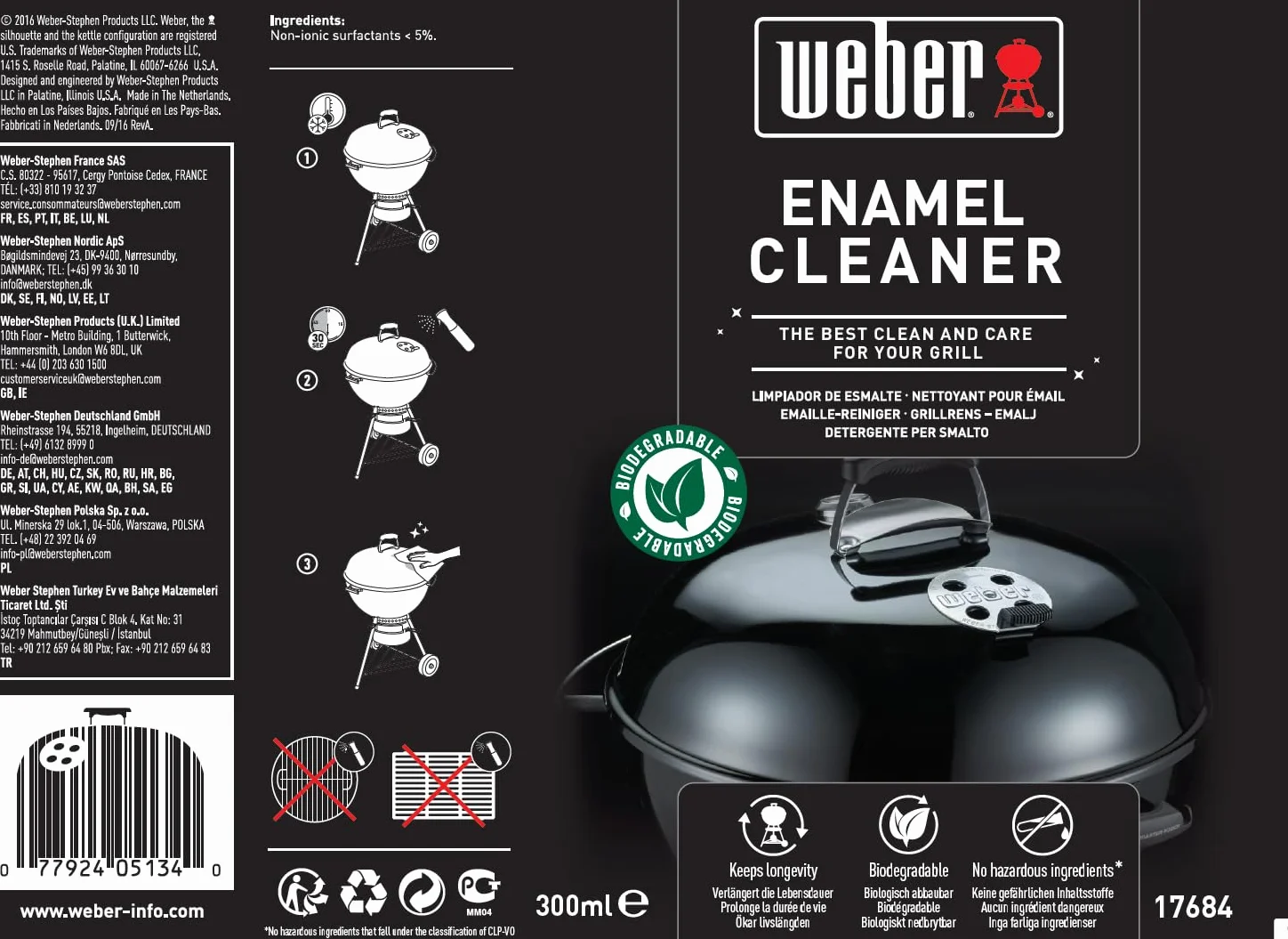 Weber Nettoyant émail barbecue 300 ml spray pour surfaces émaillées