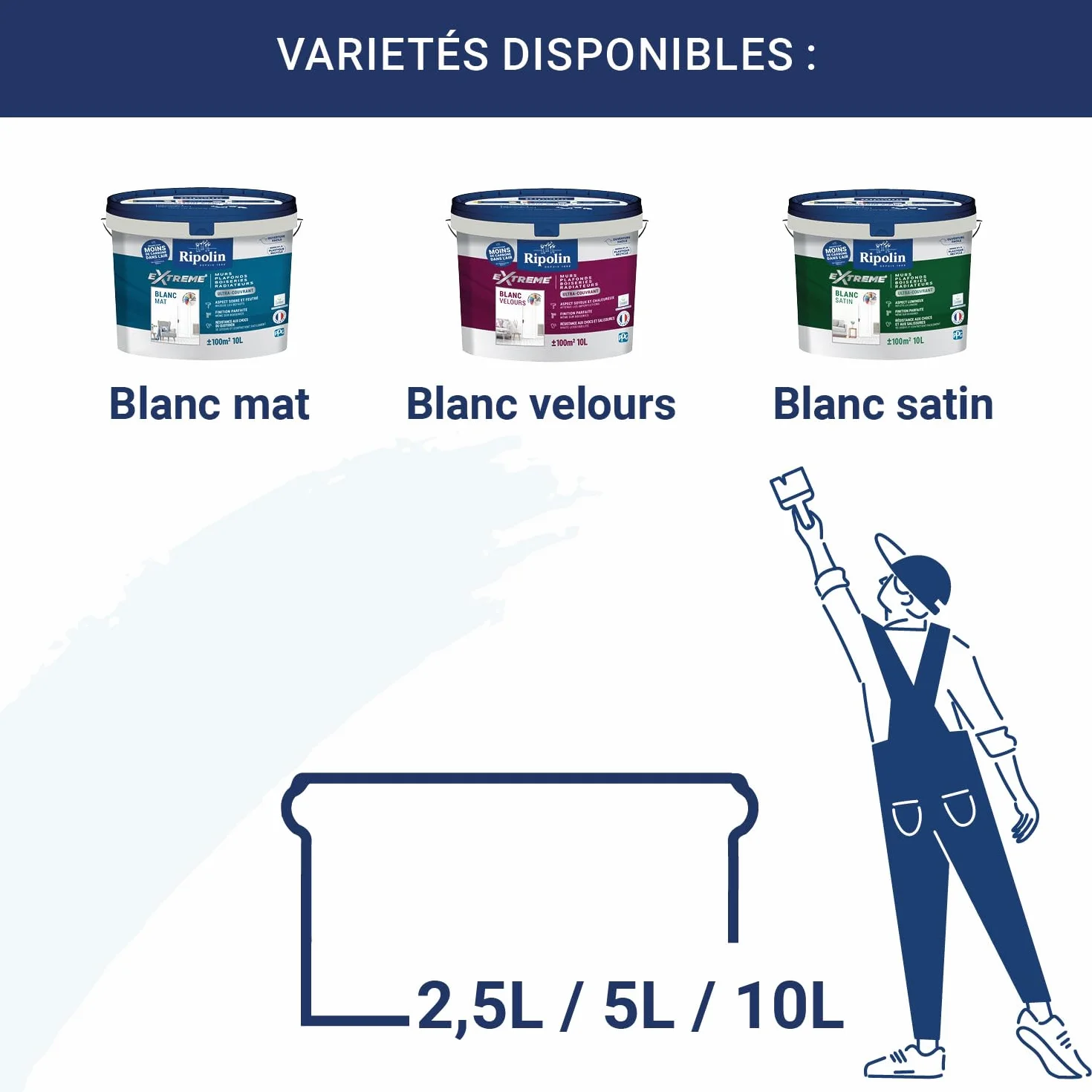 RIPOLIN - Peinture Monocouche pour Murs, Boiseries & Radiateurs - Intérieur - Finition Parfaite - Haute Résistance aux Chocs & Salissures - Lessivable - Velours - 10L - Blanc