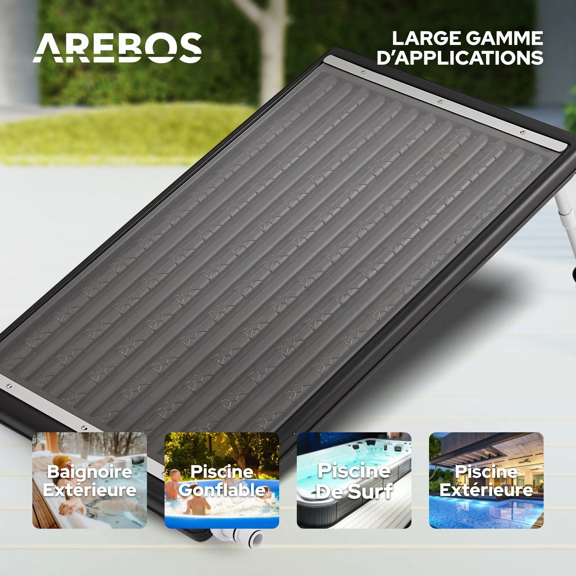 AREBOS Chauffe-Piscine Solaire 110x65x7.5 cm Chauffage Piscine 15L Débit 10000 L/h Raccord 32/38 mm