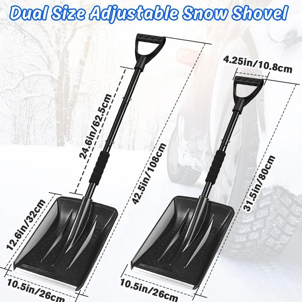 Pelle à Neige 108cm Aluminium Bord de Glissement 4 Pièces Amovible Réglable Portable