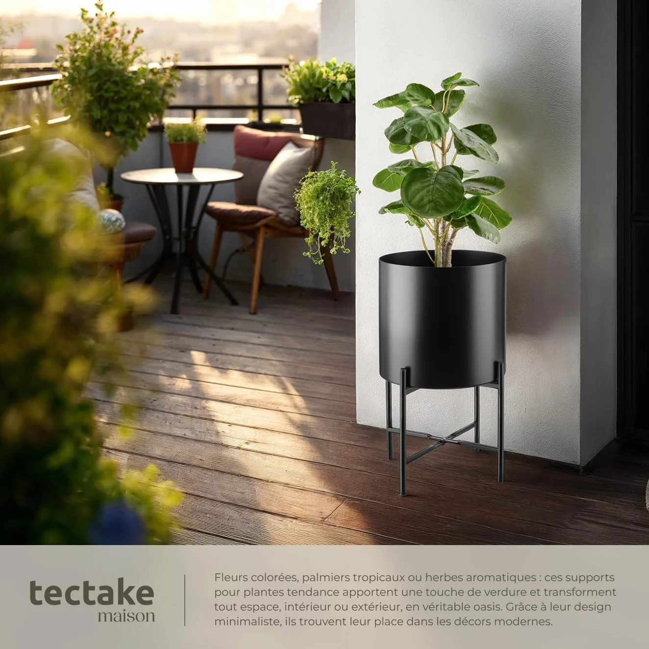tectake Lot de 2 Support Plantes Intérieur Extérieur Diamètre 25 cm Hauteur 56 cm Acier
