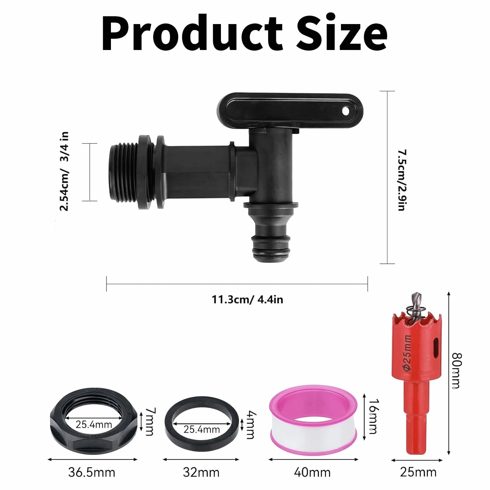 Lot de 2 robinets d'écoulement 3/4" pour citerne d'eau de pluie - Adaptateur récupérateur - Noir