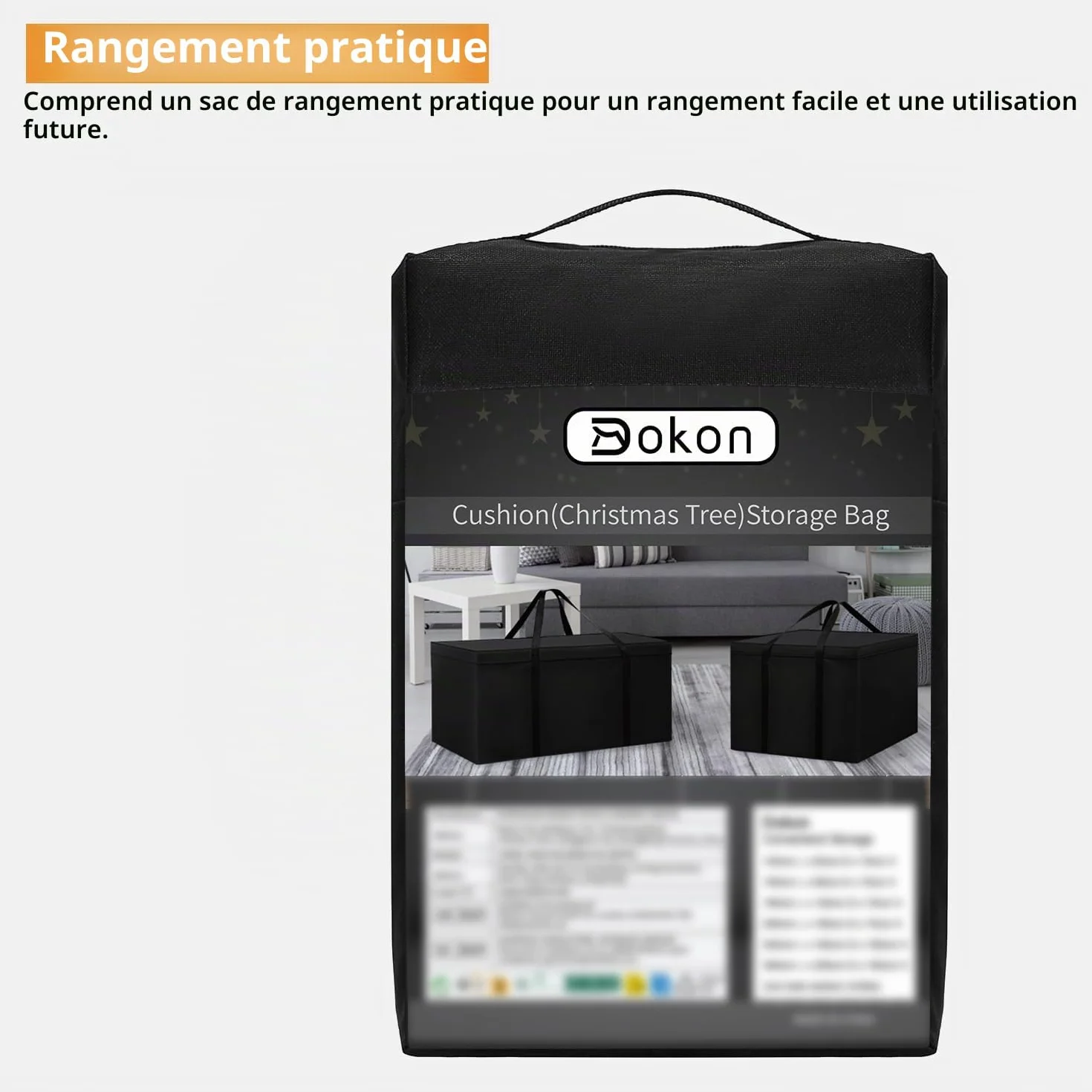Dokon Sac de Rangement Housse Coussin Jardin lmperméable Anti-UV Tissu Oxford Robuste 125x40x55cm Noir