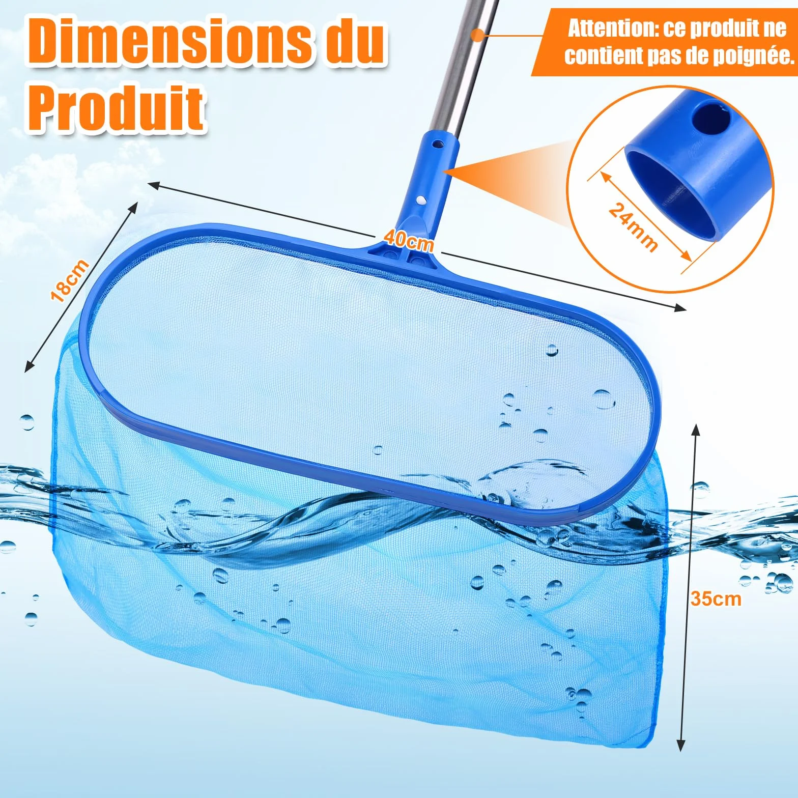 LIHAO Épuisette Surface Piscine Bassins Fontaines, Filet à Mailles Grand Capacité