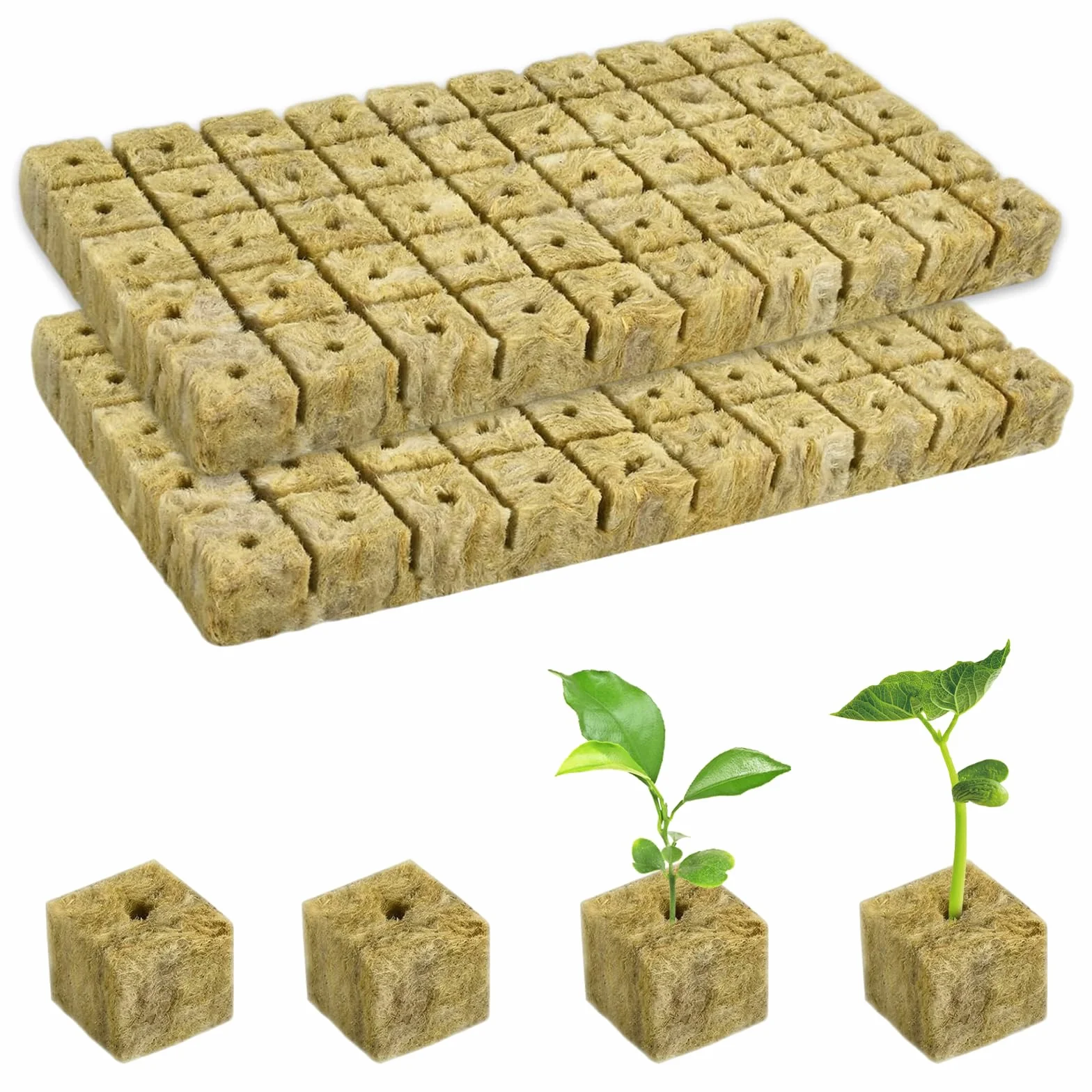 Cubes de Laine de Roche Respirant 2,5x2,5x2,5 cm 100 Pièces pour Hydroponie Boutures Plantation