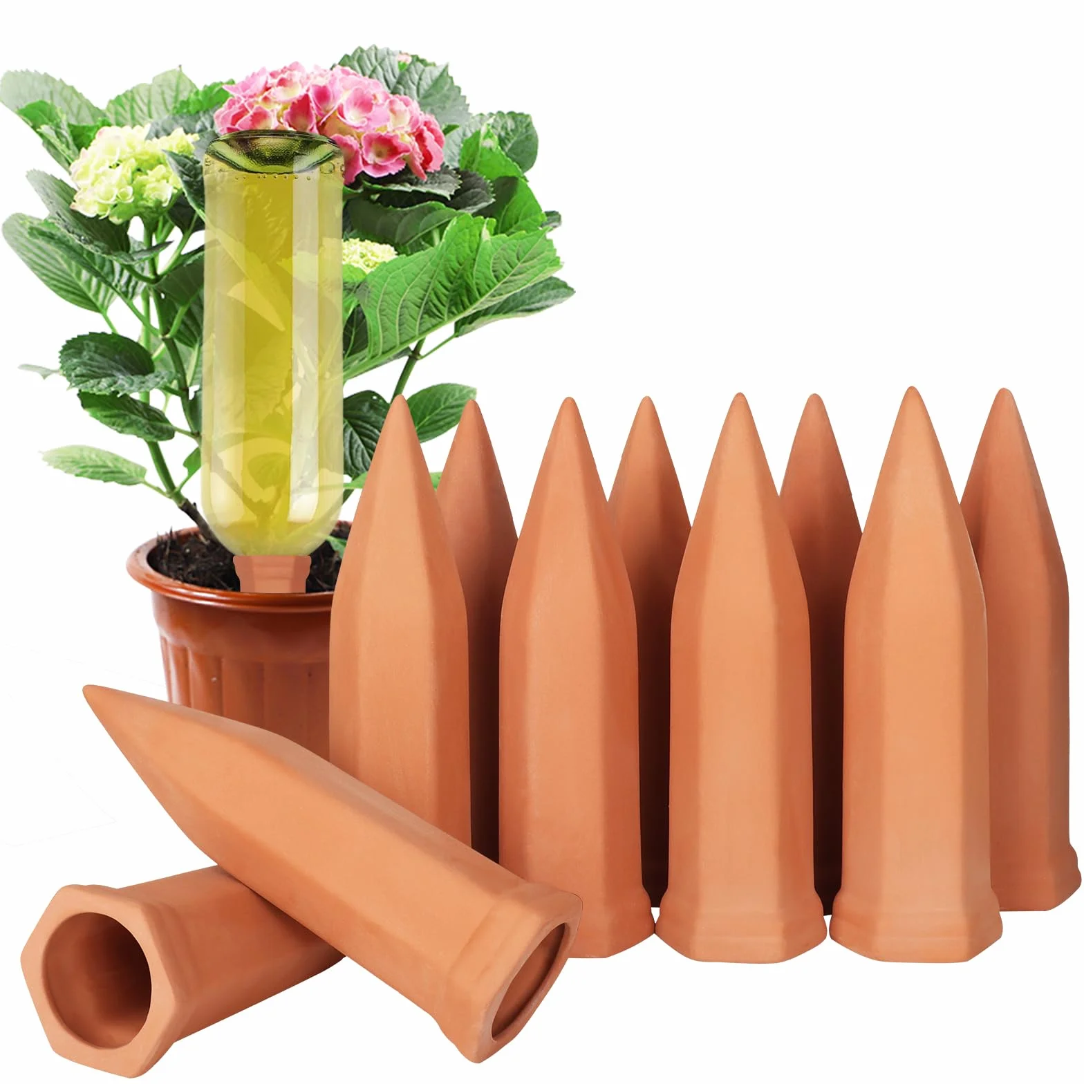 Lot de 10 Cônes d'Arrosage en Argile pour Plantes d'Intérieur, Goutte à Goutte Bouteille