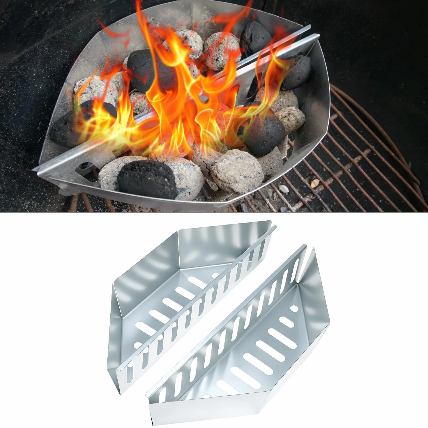 QWORK 2 Pièces Paniers à Charbon Support de Combustible Compatible Weber 47/57/67 cm Grills