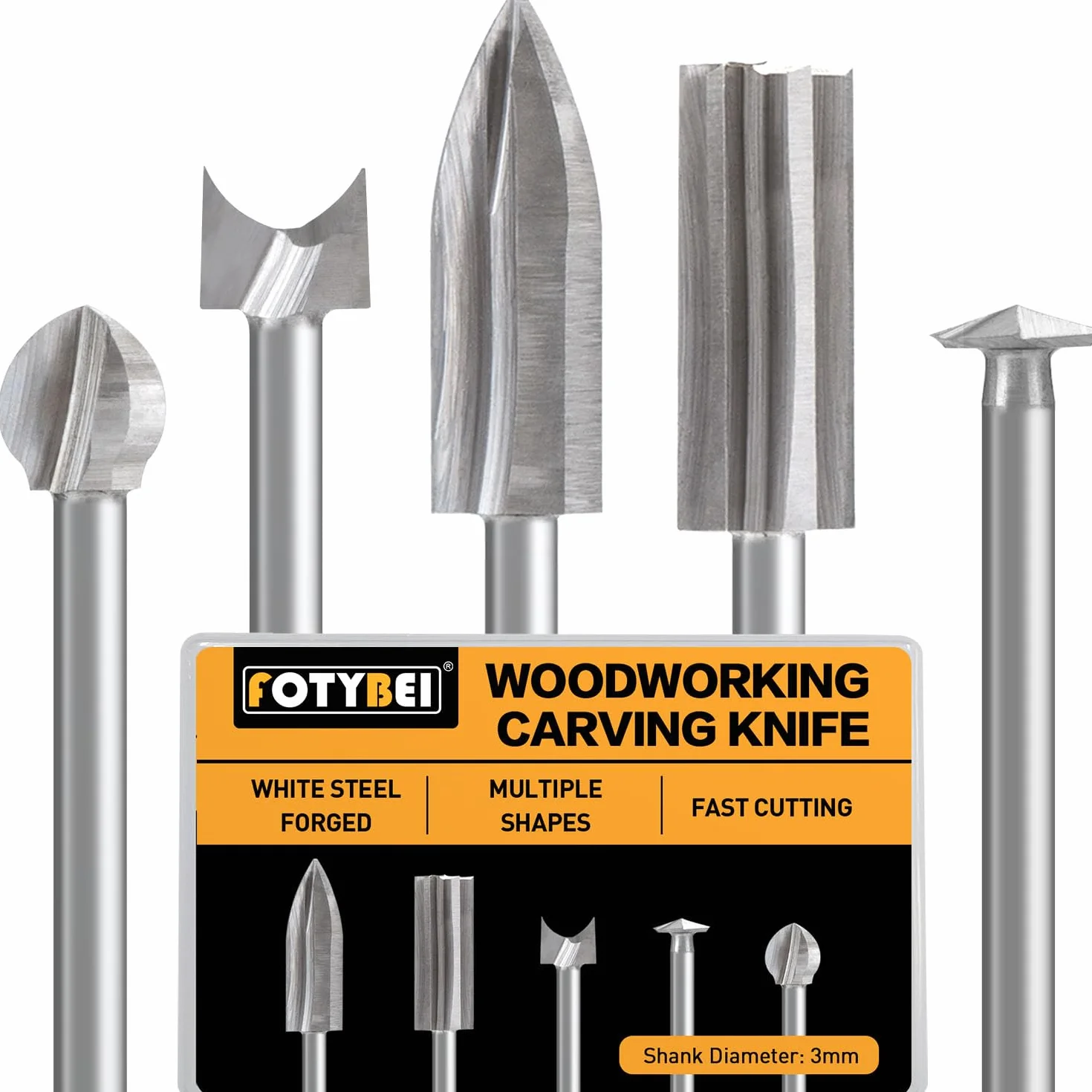 Jeu de Mèches Sculpture Bois Compatible Dremel, 5 Pièces Tige 1/8" pour Gravure Bois