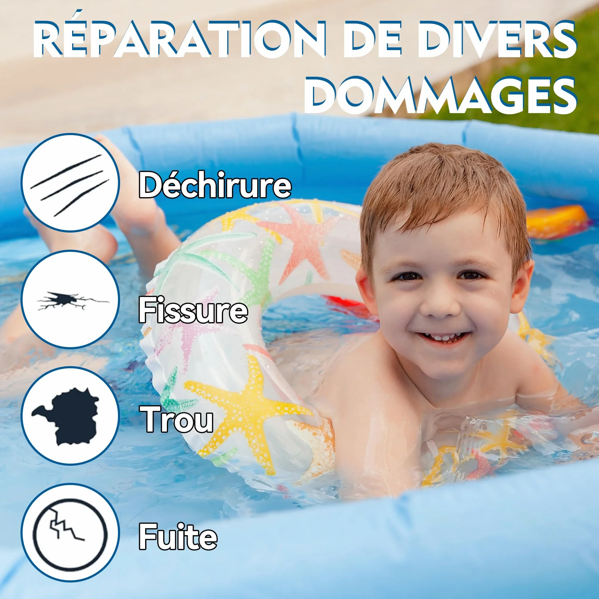 Kit Réparation Piscine Liner, Colle PVC Étanche pour Bouées Matelas Gonflables