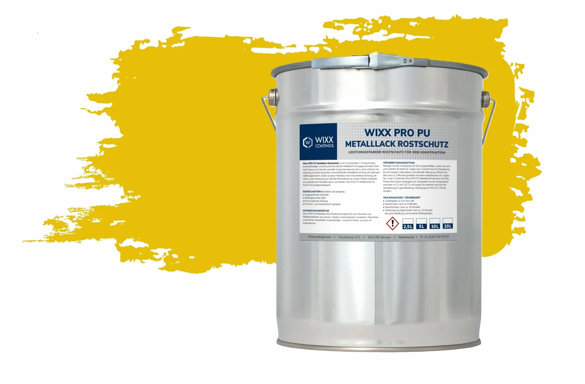Wixx PRO PU Peinture Métal Antirouille - RAL 1023 | Jaune signalisation - 10L
