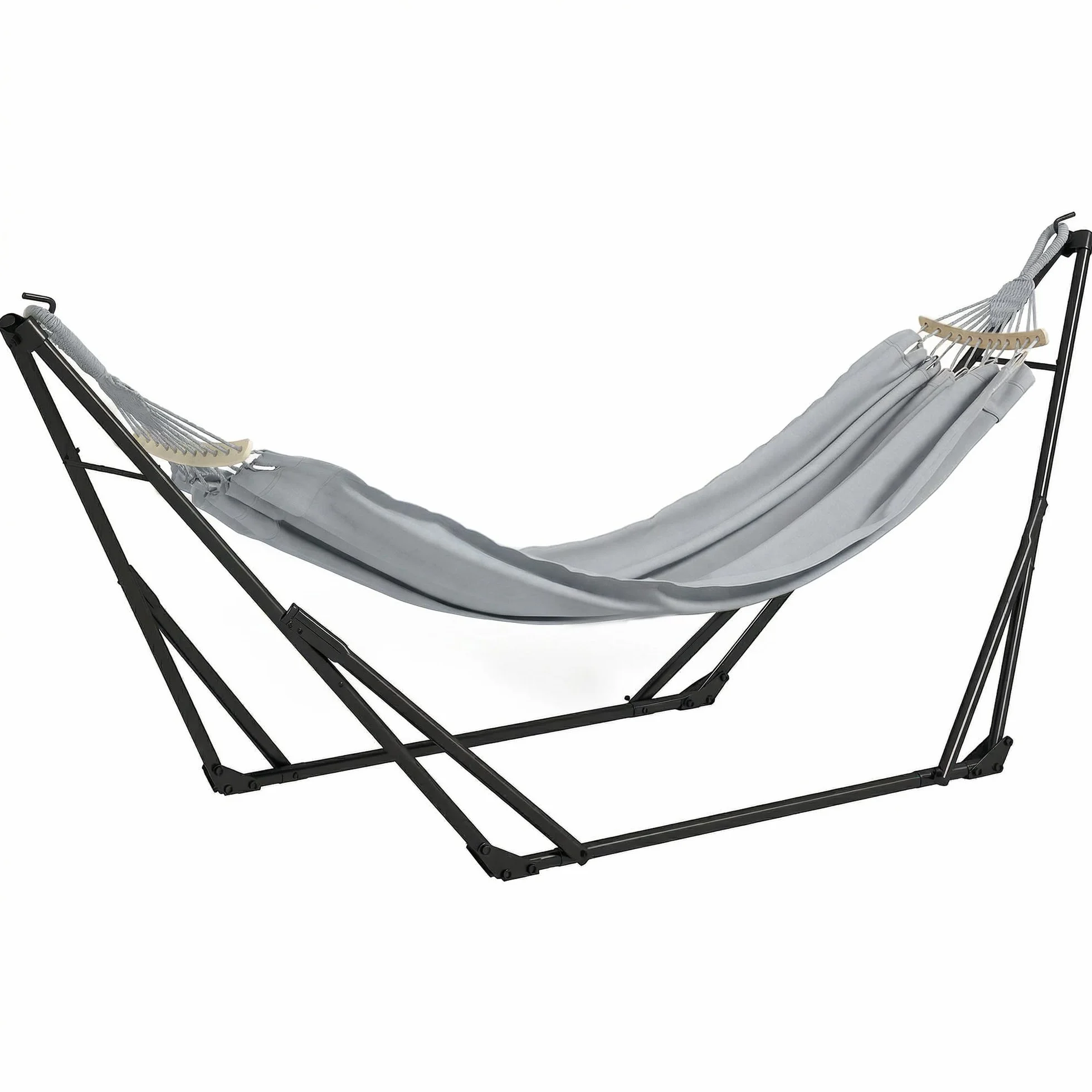 Outsunny Support Hamac Pliable Acier 2 en 1 Chaise Suspendue Sac Transport Inclus 268x89x100 cm Gris