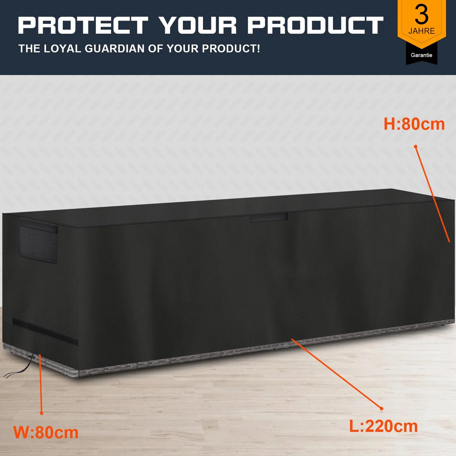 Housse Protection Canapé Jardin 600D Oxford Résistante Intempéries UV Noir 220 x 80 x 80 cm