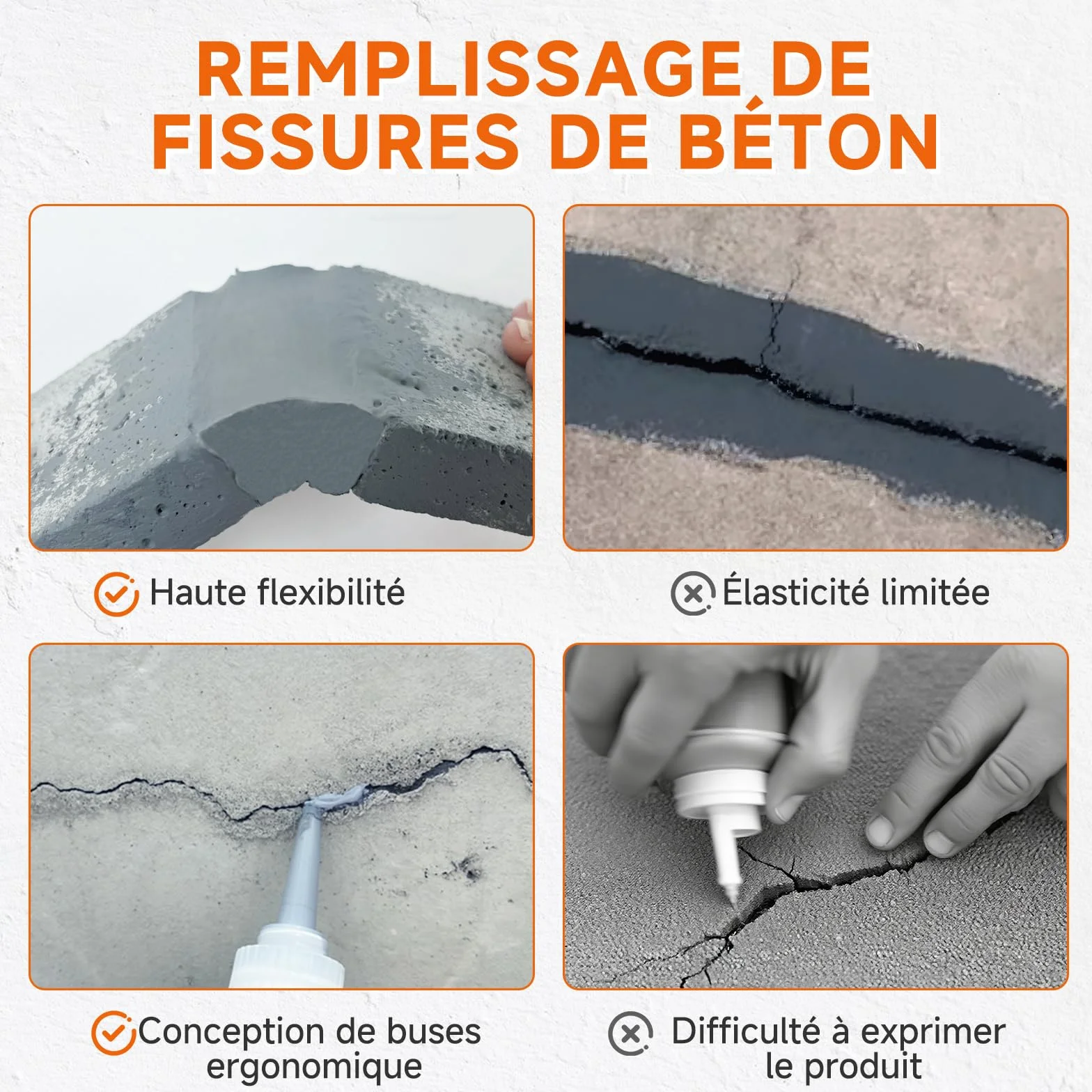 Remplissage de fissures pour béton, mastic de ciment robuste, auto-nivelant pour allée, allée, terrasse, colle à calfeutrer étanche pour extérieur, gris, 250 g
