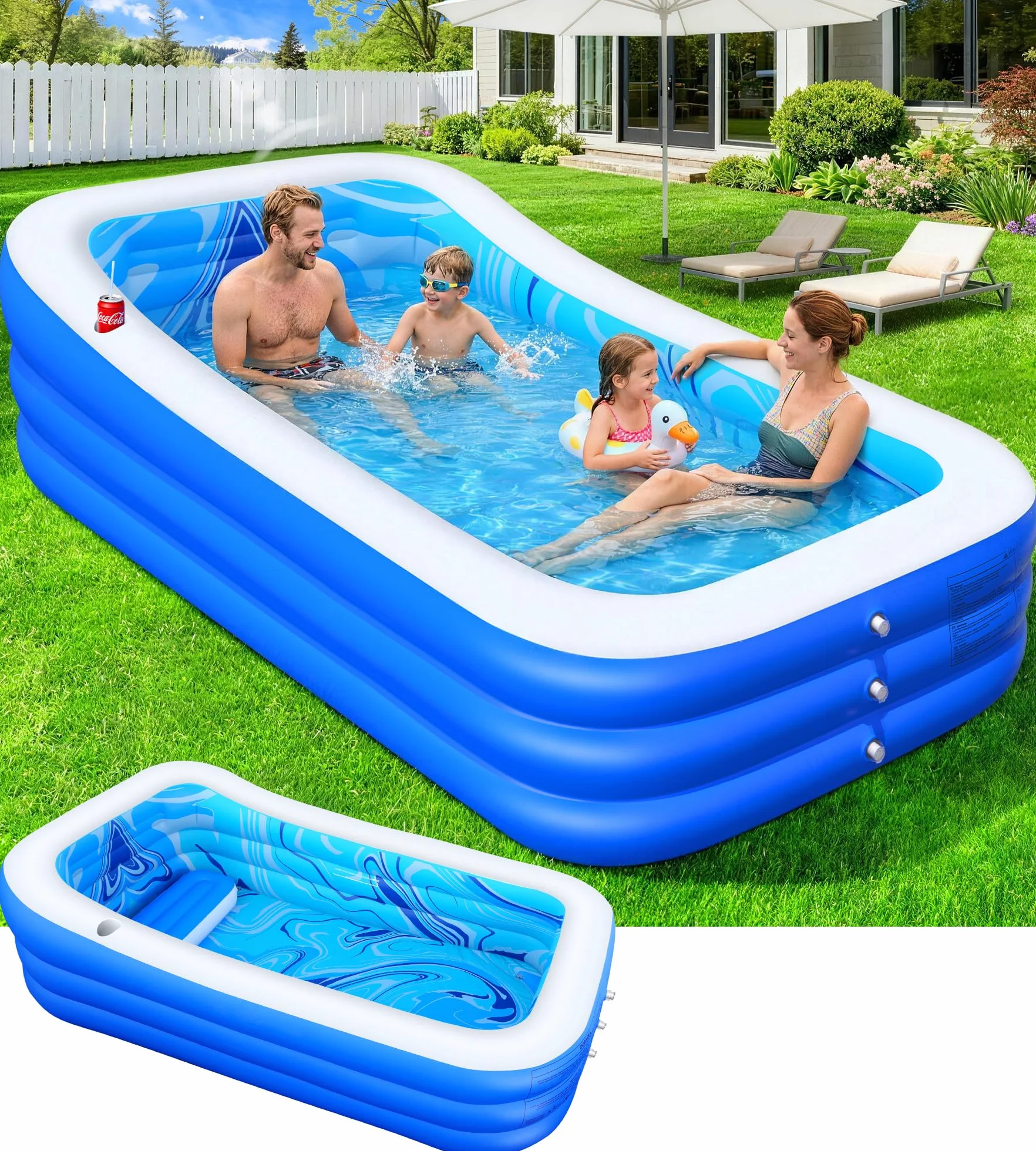 LuxBlue Piscine Gonflable Adulte 250x160x63cm Familiale avec Siège et Dossier 0.5mm Épaissi
