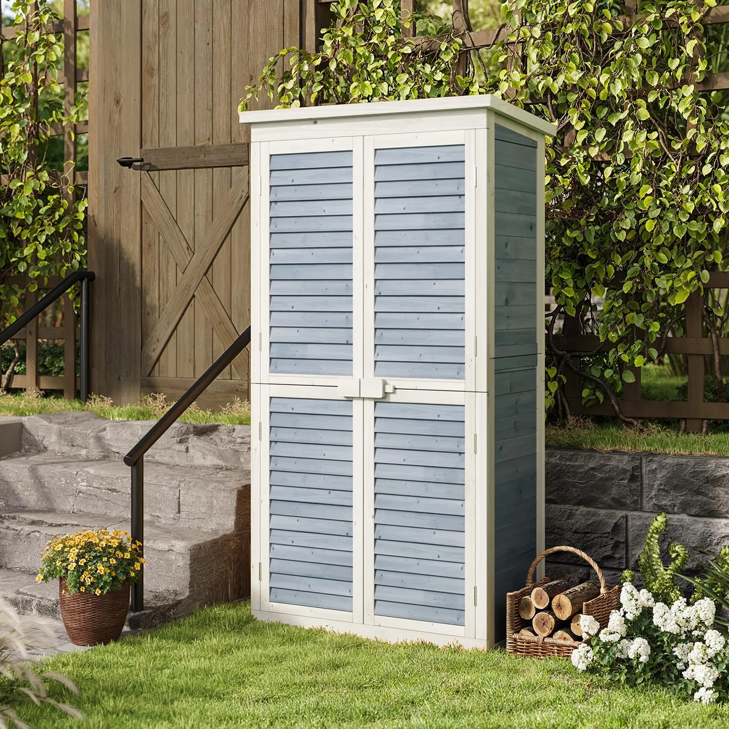 Armoire de Jardin en Bois 160 x 87 x 47 cm Gris Utilisation Extérieure