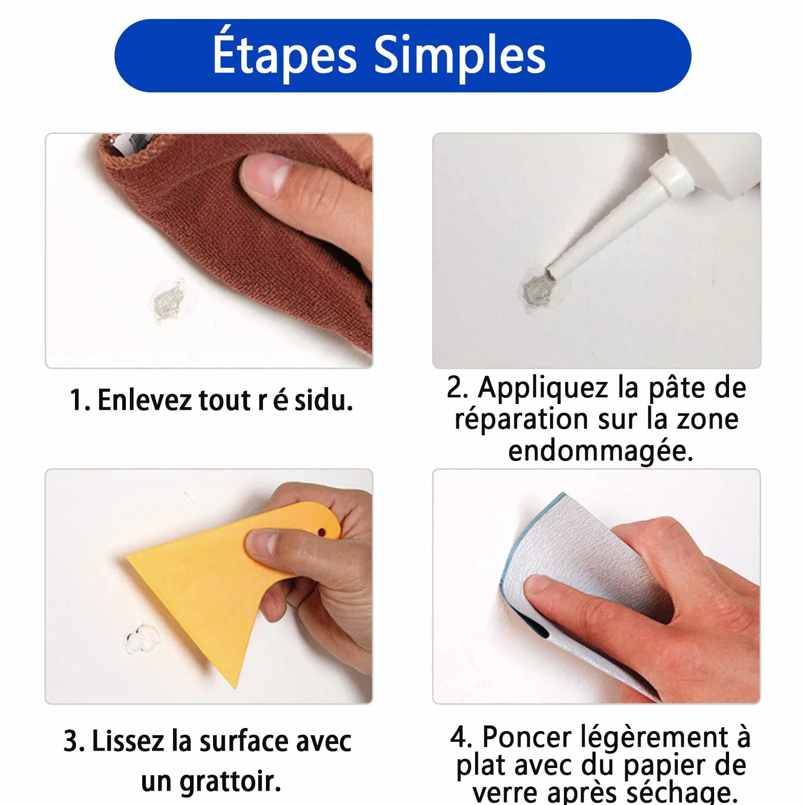 SEISSO 500g Crème de Réparation Murale,enduit de rebouchage,enduit de rebouchage prêt à l'emploi,Répare Efficacement les Rayures, Trous, Fissures, Graffitis Sur les Murs