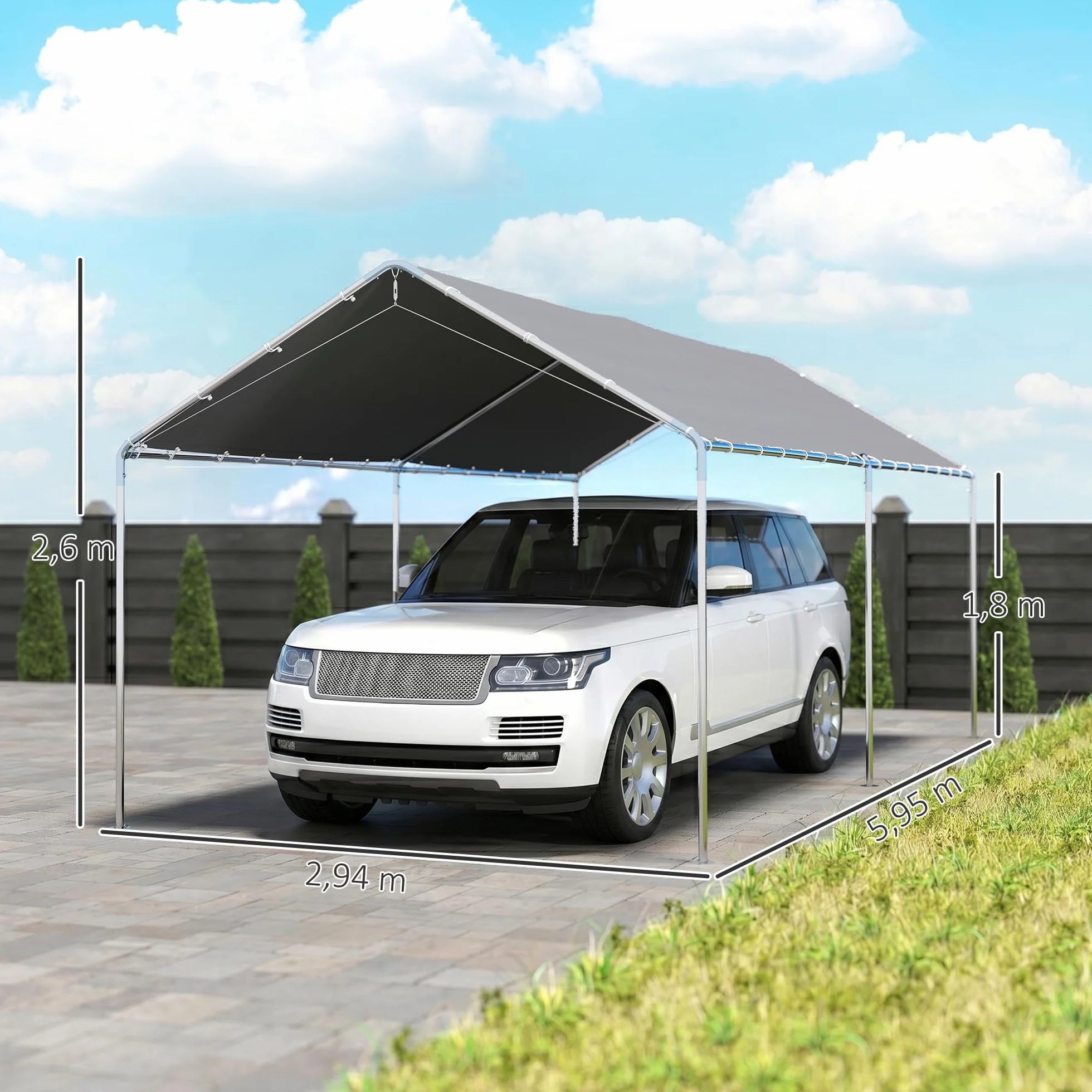 Outsunny Carport 6x3 m Acier galvanisé Toit PE Gris