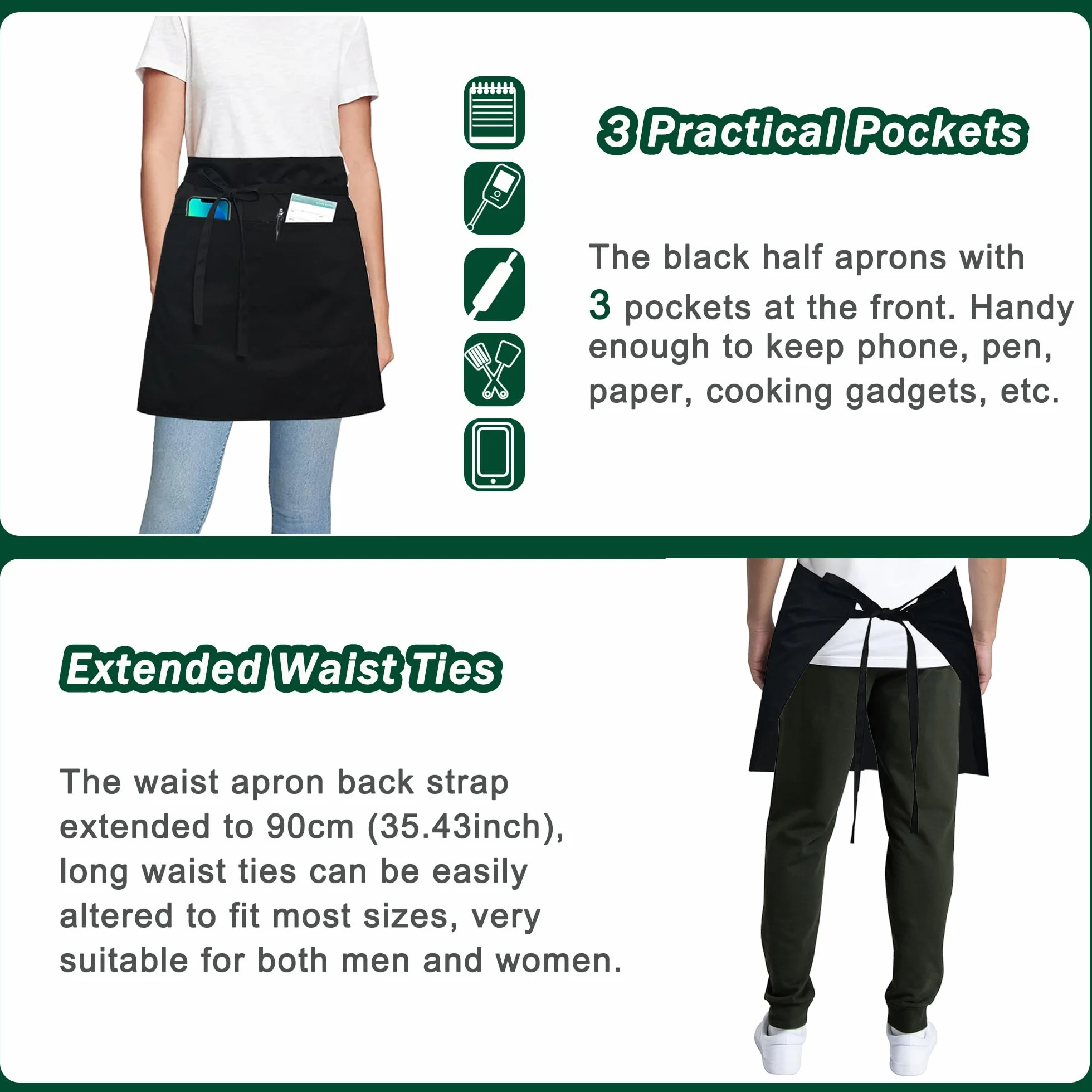 Tablier de Taille 4 Pièces pour Hommes Femmes Serveuse Chef Restaurant Café Bar