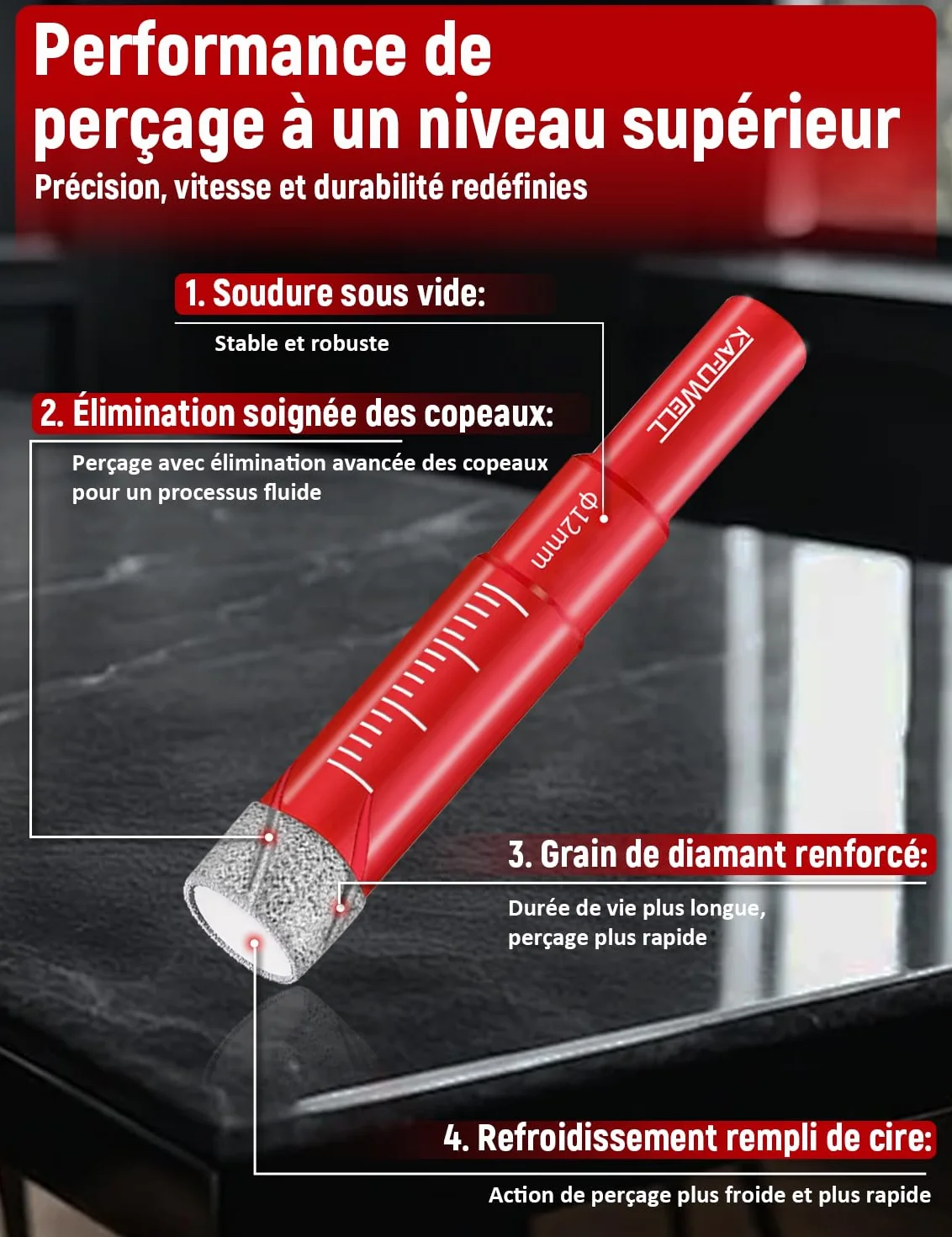 Foret Diamant Carrelage 6 Pièces 5-12 mm Carbure Céramique Quartz Verre Granit