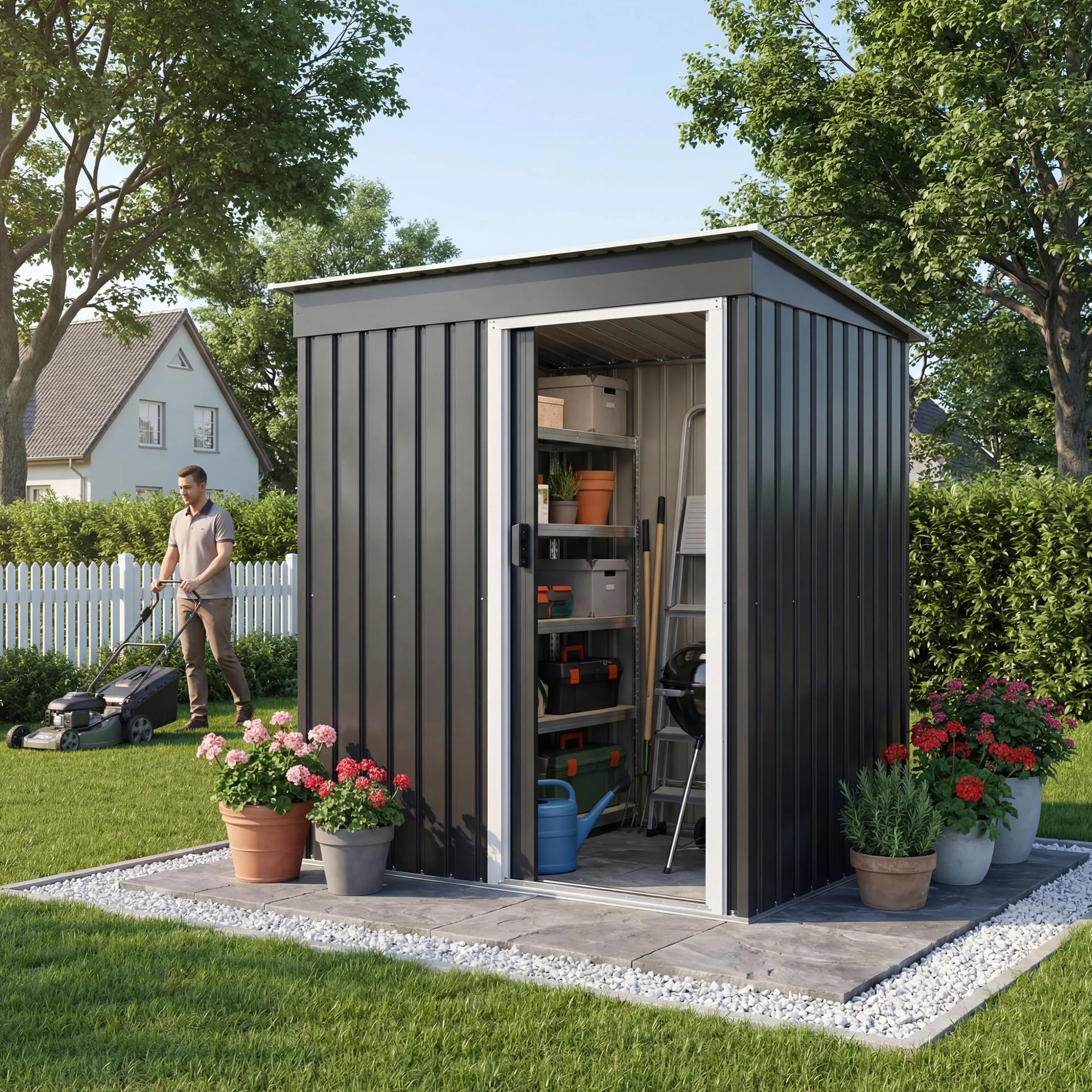 Devoko Abri de Jardin métallique 5x3 ft, Rangement extérieur ventilé résistant intempéries Noir