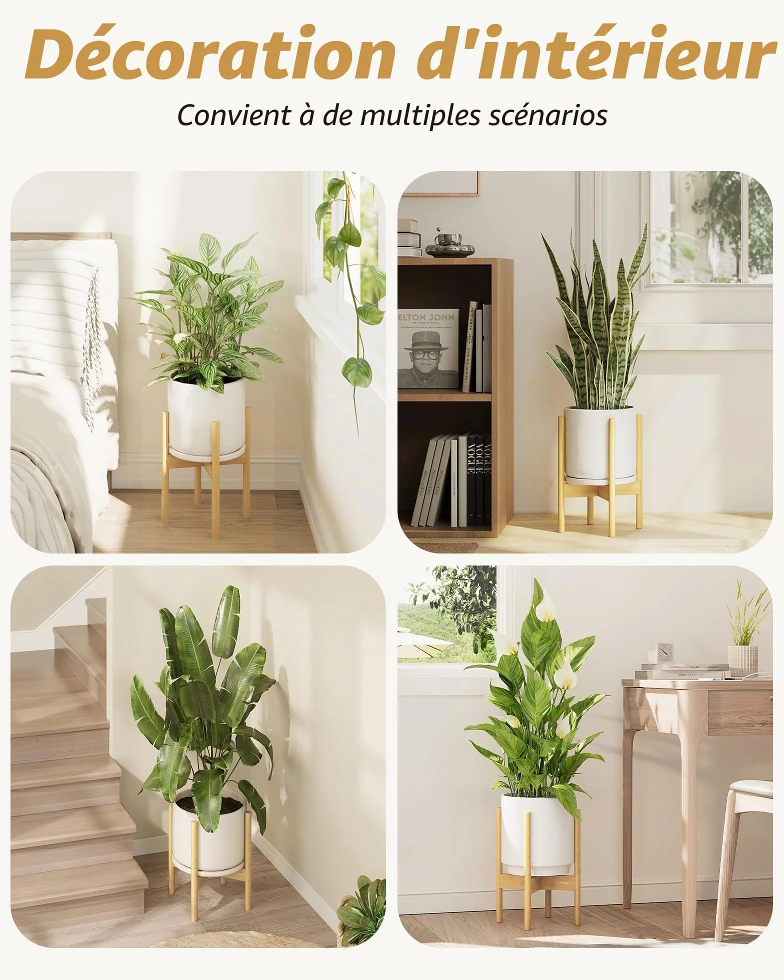 Bamworld Support réglable pour plantes d'intérieur en bambou 20-30 cm pour salon