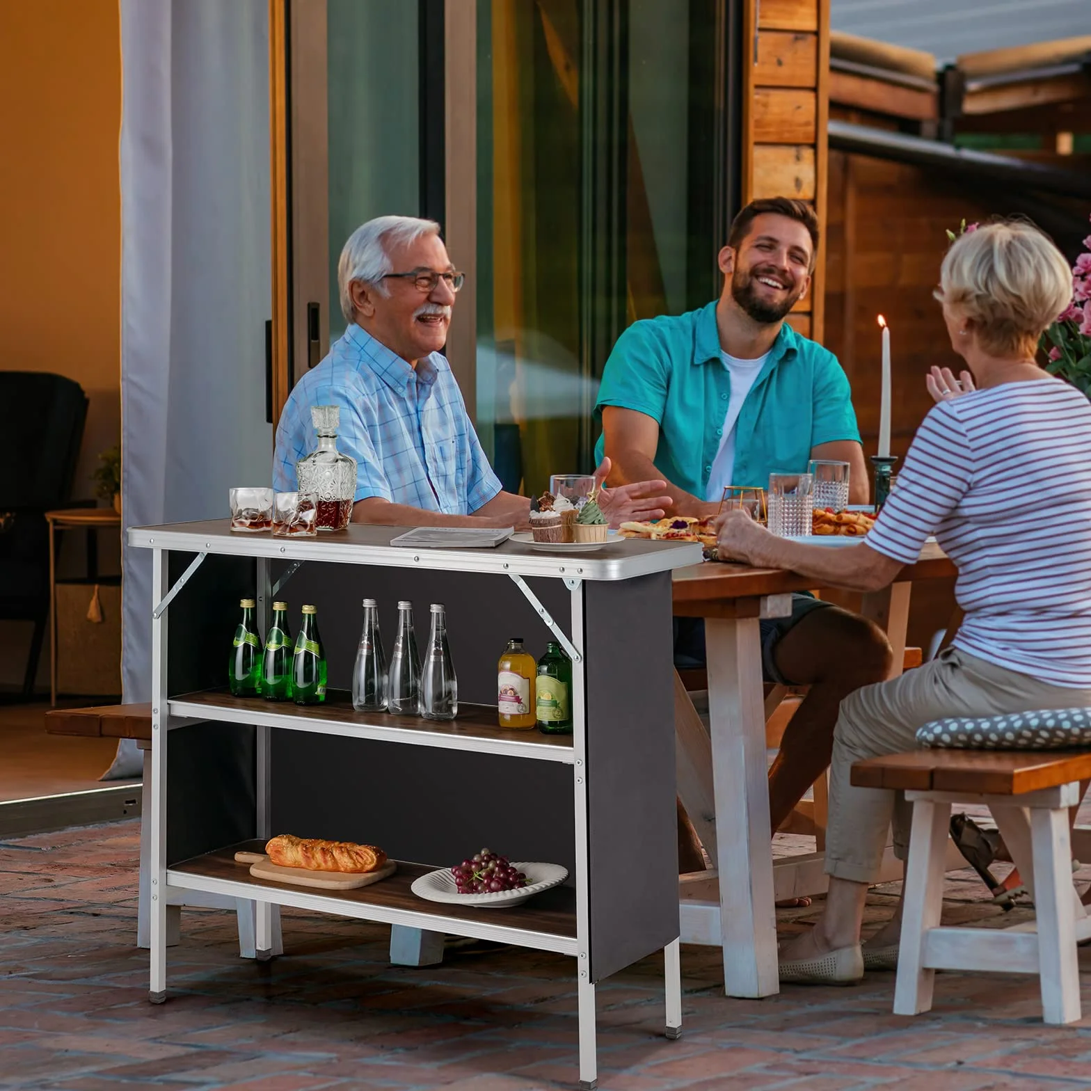 Table de Camping Pliante Aluminium KOMFOTTEU avec Sac Rangement 3 Niveaux Brun