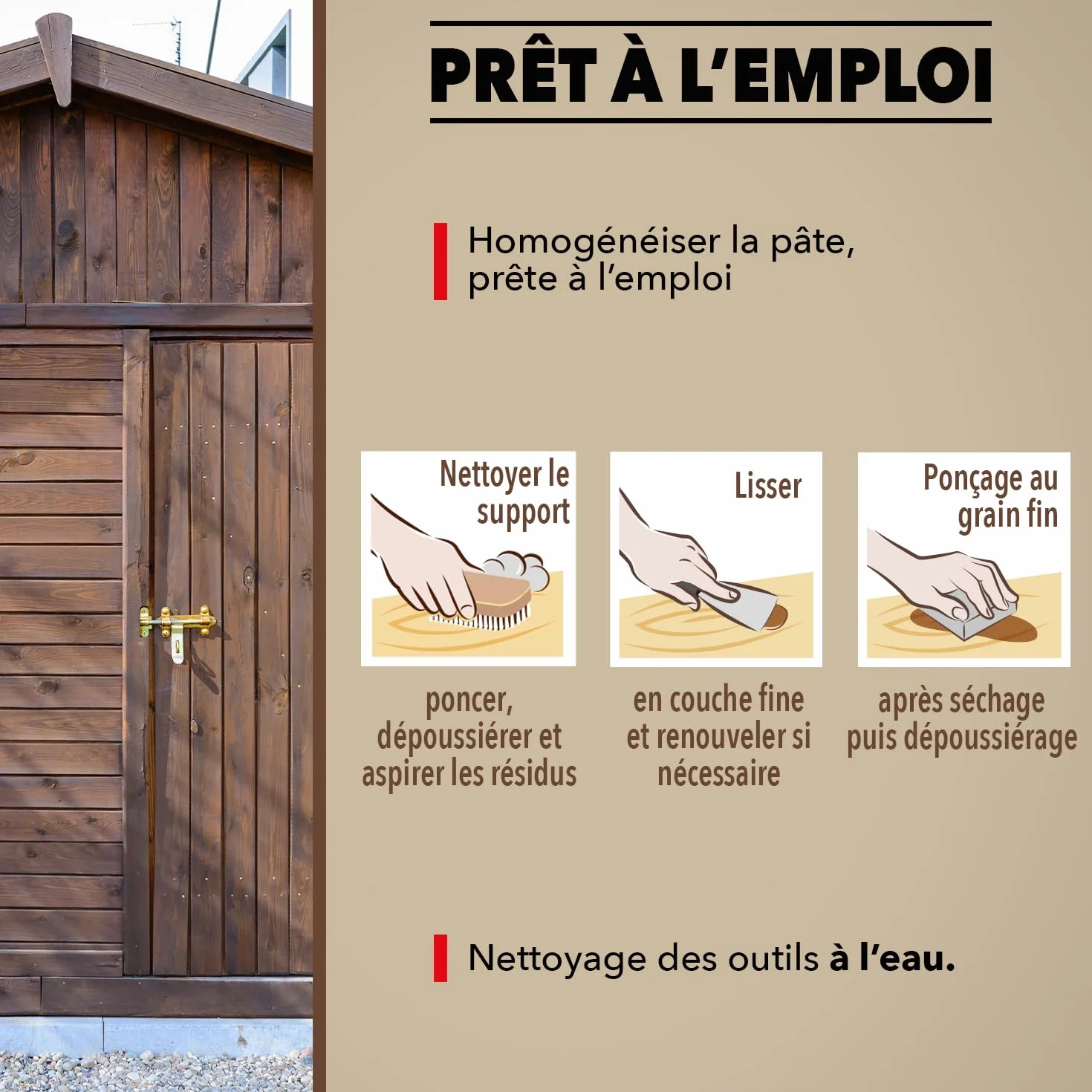 SINTO Rebouche gros trous et fissures bois clair 1kg, prêt à l'emploi, excellente adhérence, ne fendille pas, séchage rapide, bois et dérivés, intérieur et extérieur