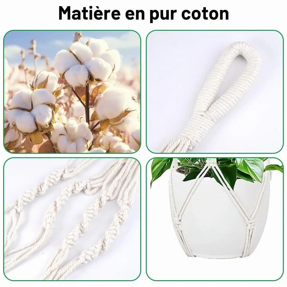 Macramé Support Pots pour Fleur, Suspension Plante Macramé, Panier en Corde de Coton pour Intérieur Extérieur