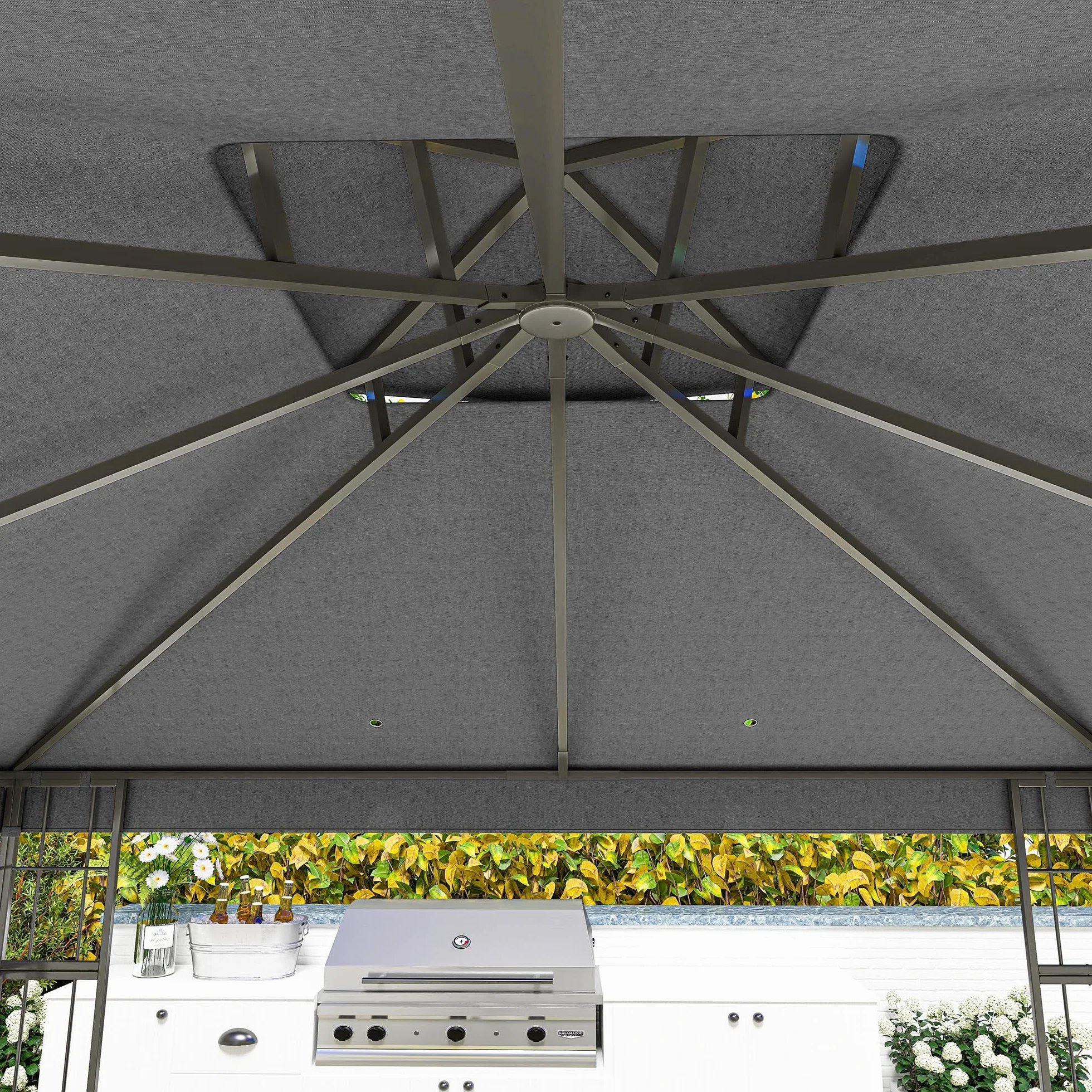 Outsunny Pavillon de jardin double toit 3x3 m Hydrofuge stable résistant hiver protection UV Tente métal gris foncé