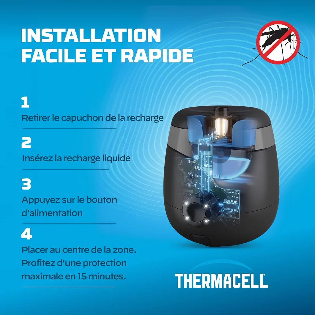 Thermacell Bouclier Anti Moustiques Extérieur sans Fil Rechargeable Zone Protection 29m² Noir