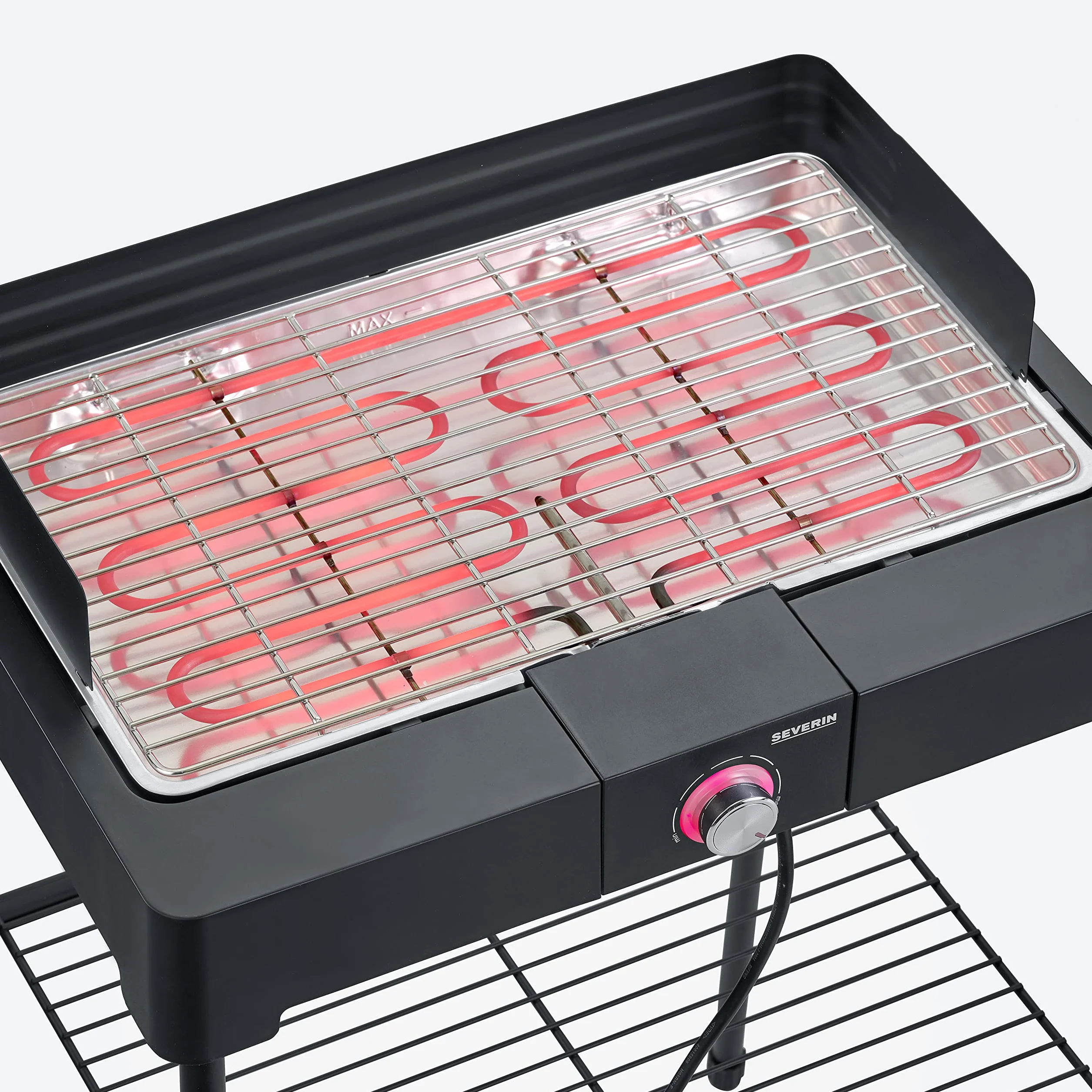SEVERIN Barbecue électrique 2200 W Grille inox sur pieds avec pare-vent amovible eBBQ bac à eau Noir
