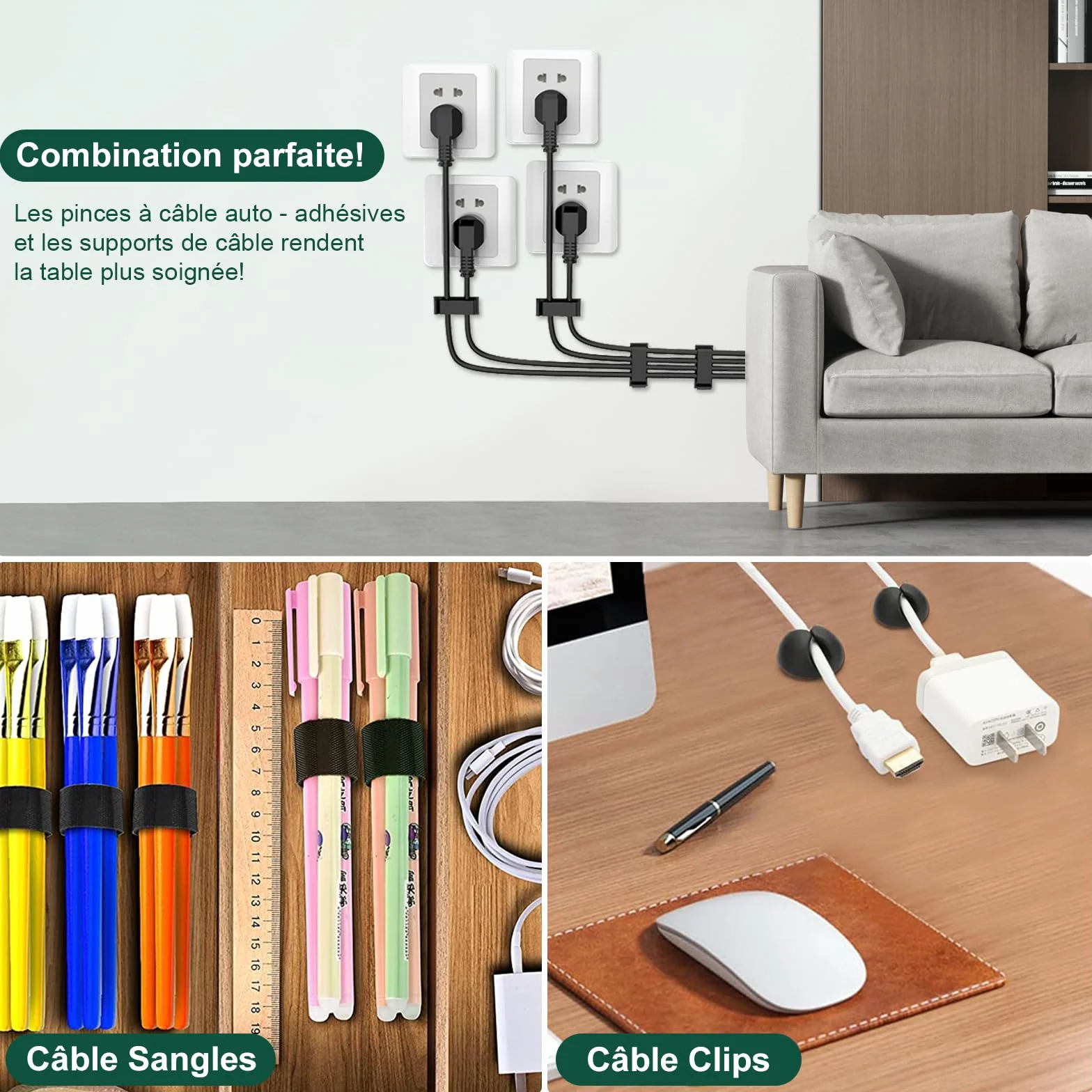 Oududianzi Set de 2 Chemin de Câble, Cable Management Bureau Blanc, Range Cable Bureau, Cache Cable, Goulotte Passe Cable, Organisateur de Cable pour La Gestion des Câbles et des Multiprises