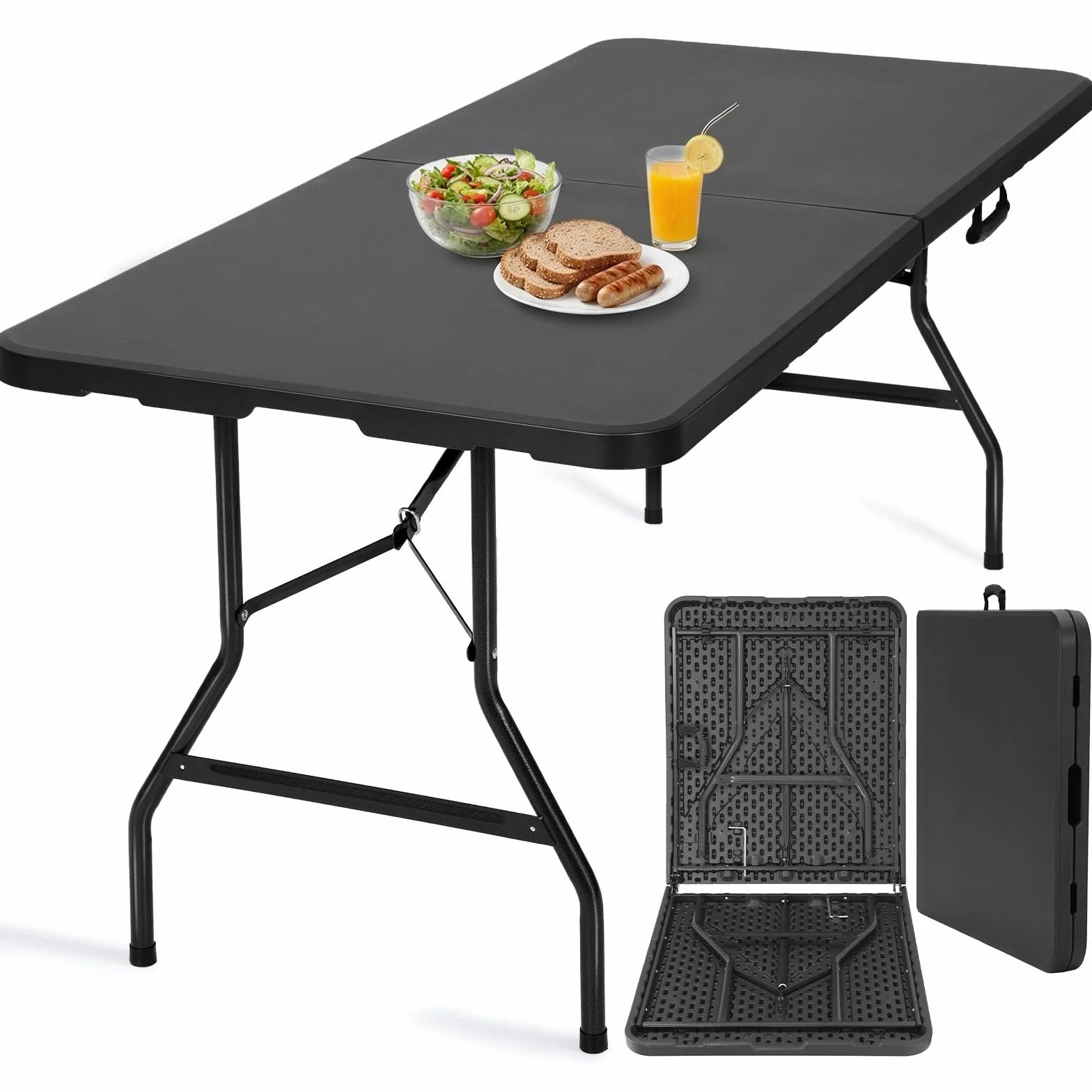 Velway Table Pliante Extérieur 180x75x73cm Camping 6-8 Personnes Noir