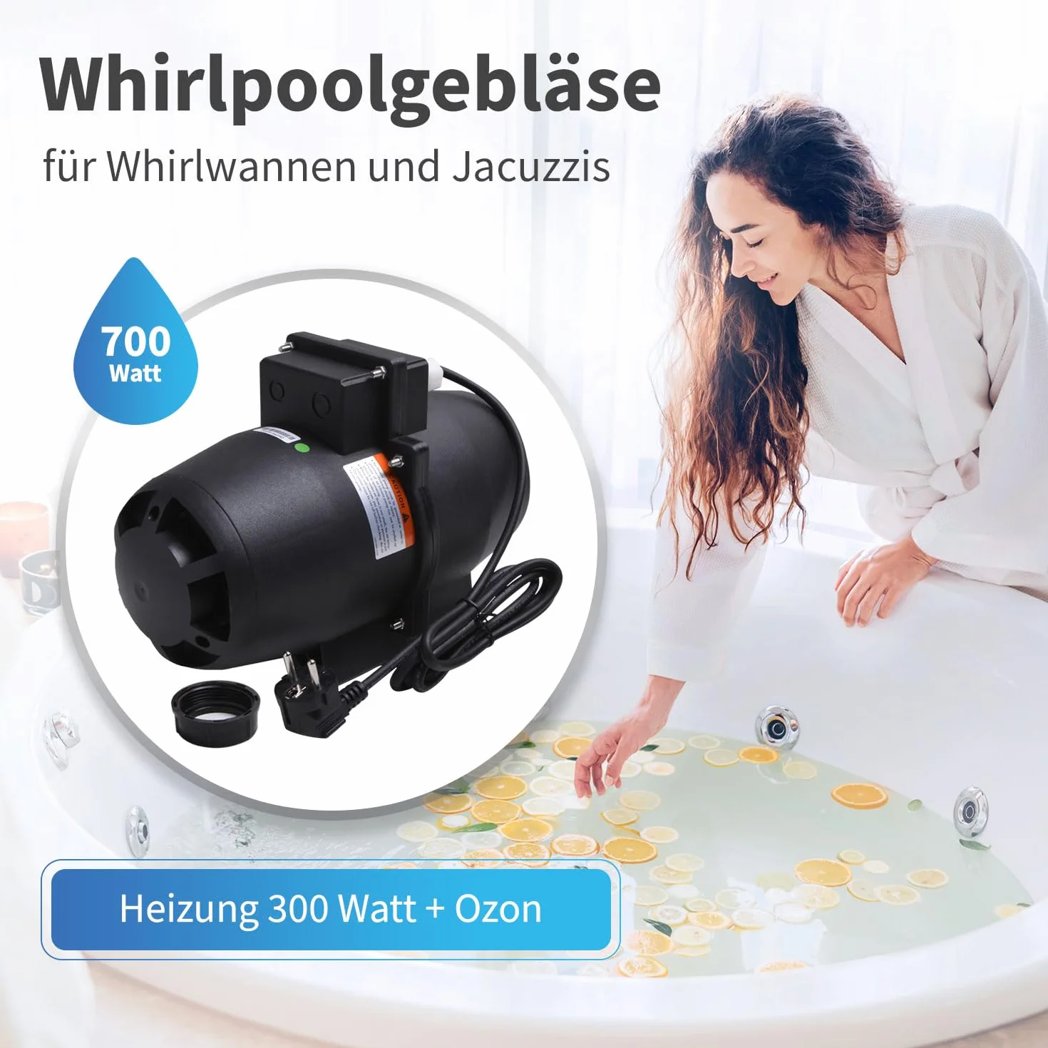 AQUADE Souffleur d'air pour jacuzzi 700 W chauffage 300 W ozone Pompe de soufflage nettoyage bactéricide