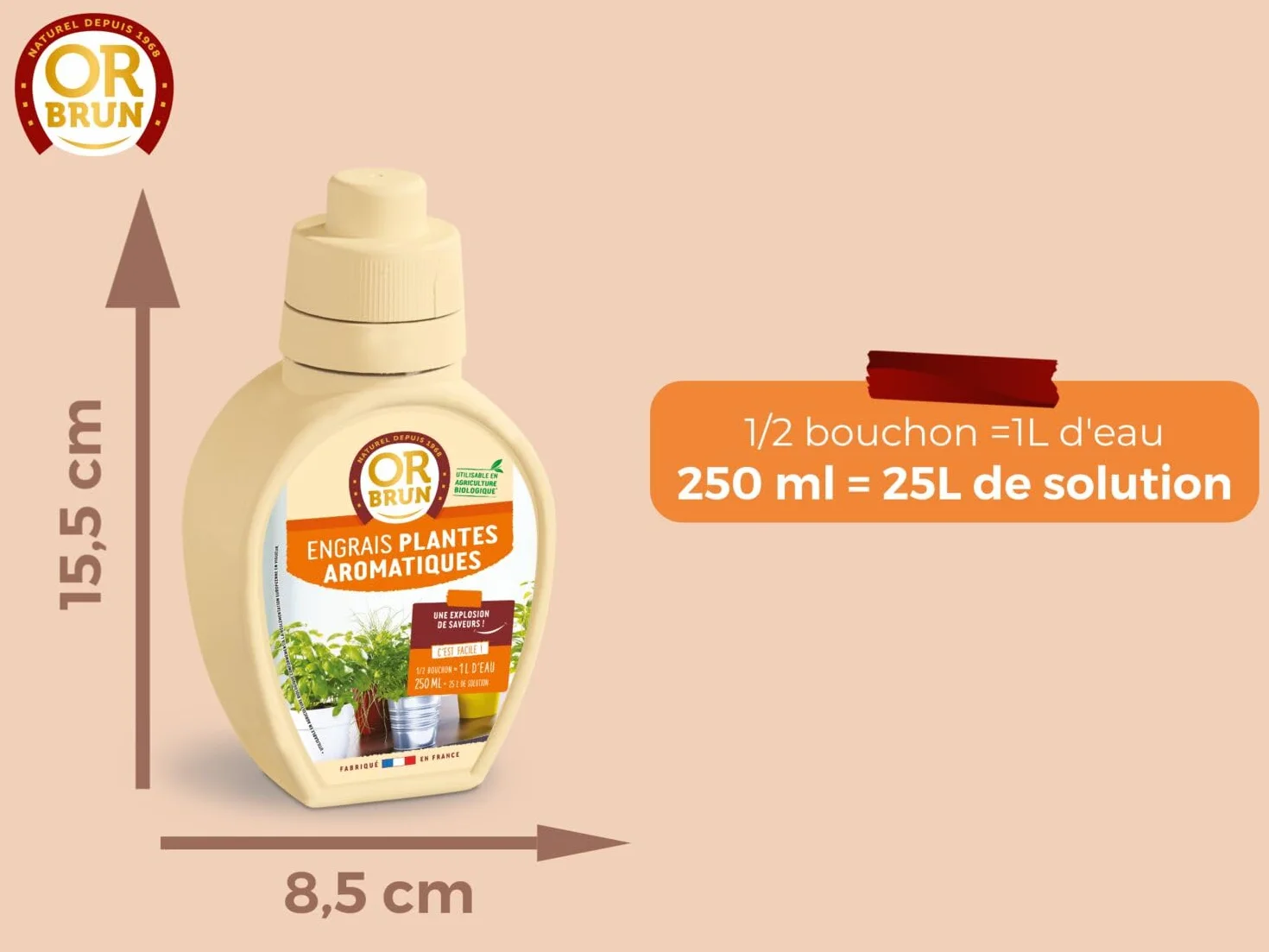 Engrais Plantes Aromatiques 250ml Utilisable en Agriculture Biologique Fabriqué en France OR BRUN