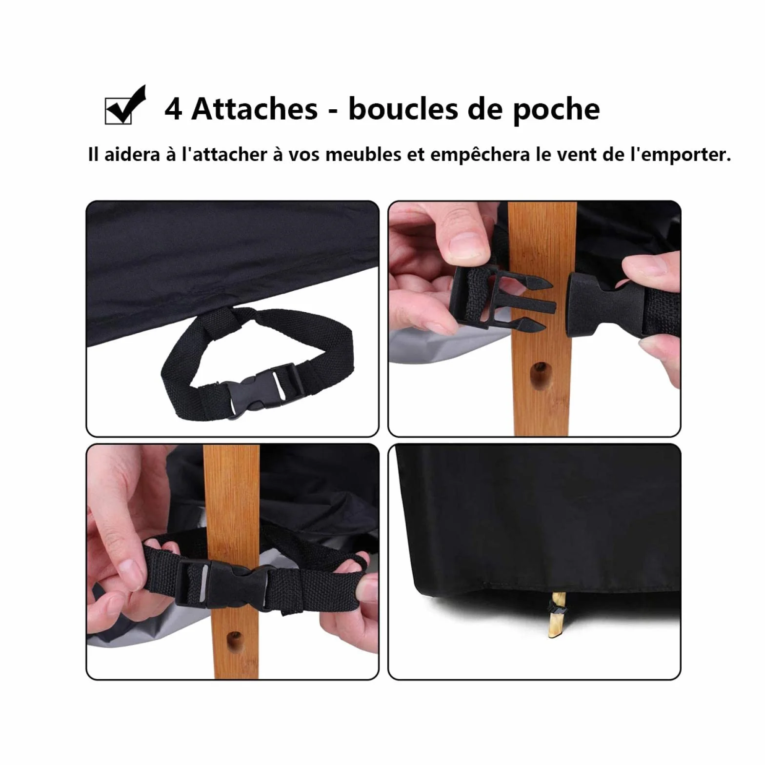 Housse Salon de Jardin 255x130x80cm Le Noir 420D Oxford Résistant à la Déchirure Anti-UV étanche avec Boucle Verrouillage