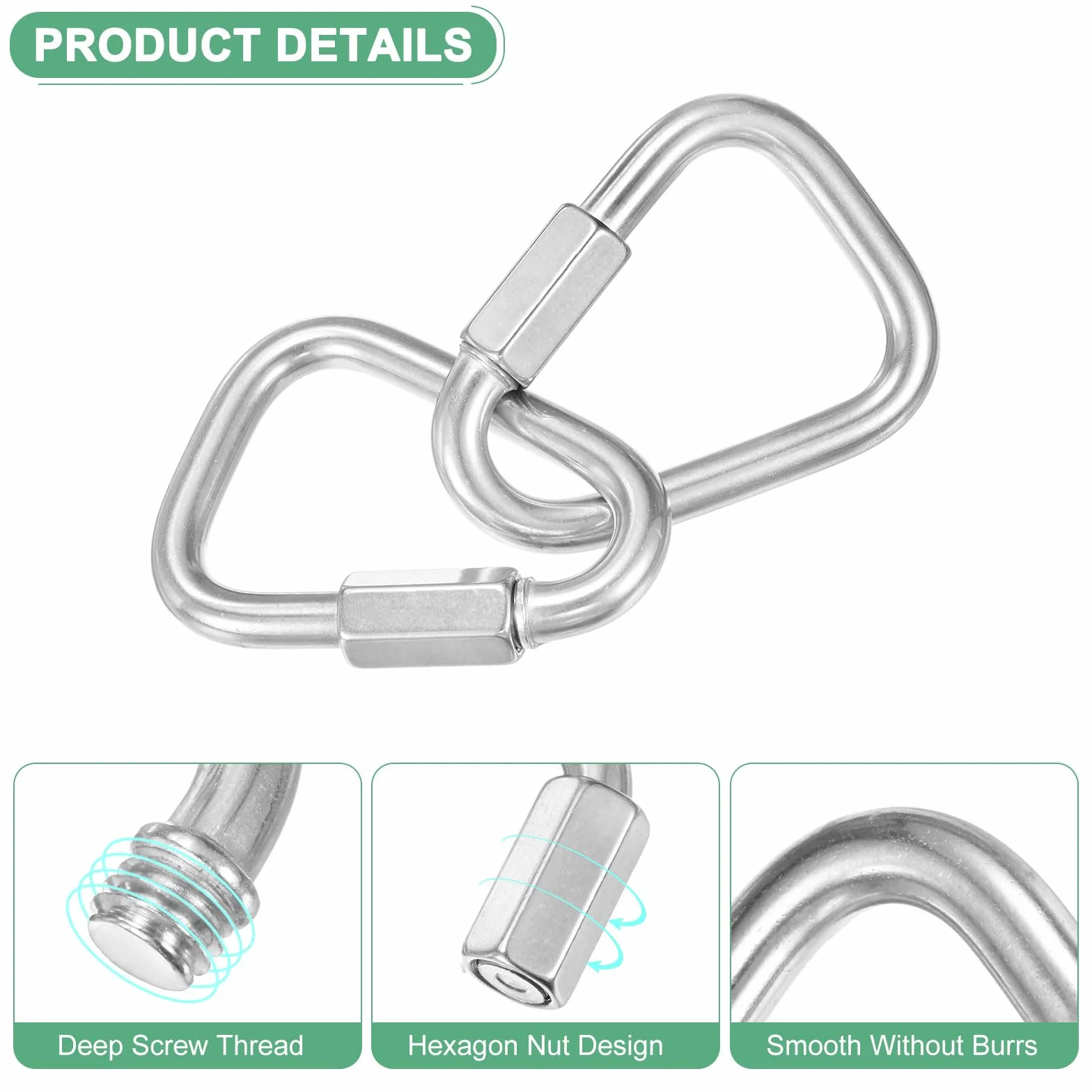 M METERXITY Connecteur de chaîne rapide en acier inoxydable, triangulaire, verrouillage de chaîne de réparation pour balançoire/camping/randonnée/sac à dos