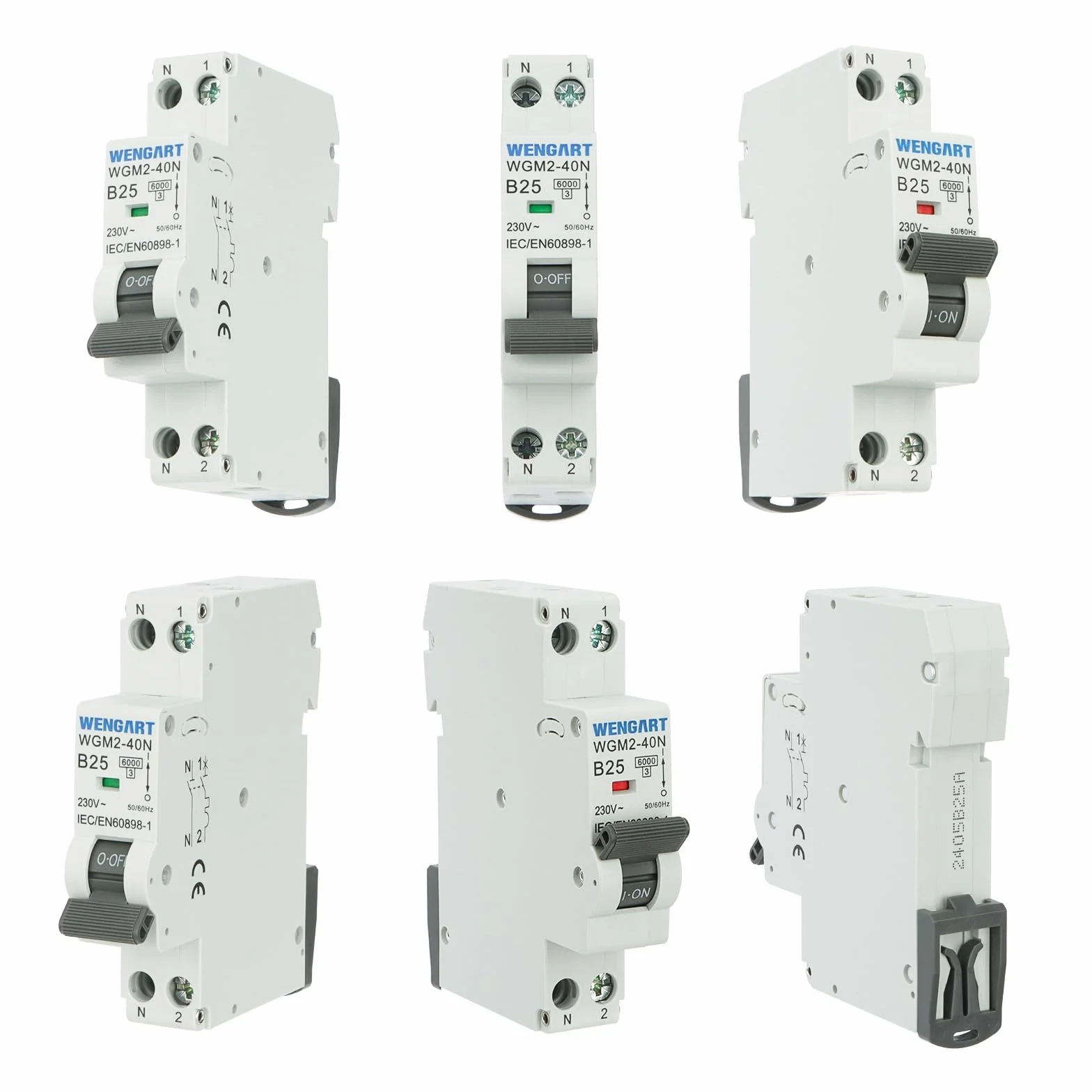 Wengart Disjoncteur miniature WGM2-40N, AC230V 25A 1P+N 6kA B-Char, Interrupteur de sécurité électrique pour usage domestique/industriel