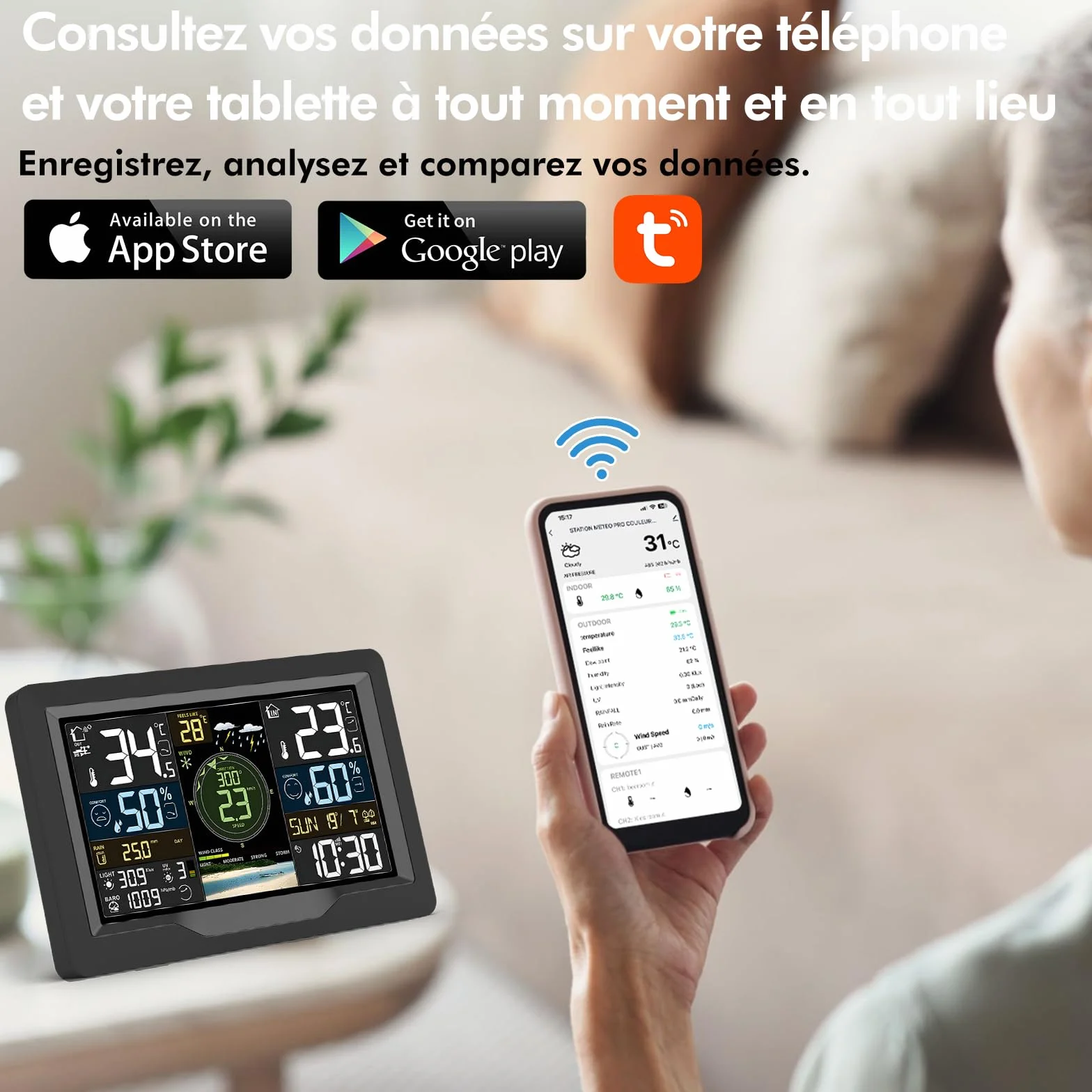 Station Météo WiFi Professionnelle 7 en 1 avec Capteur Extérieur sans Fil, Pluviomètre, Anémomètre, Girouette, Baromètre et Prévision Météo