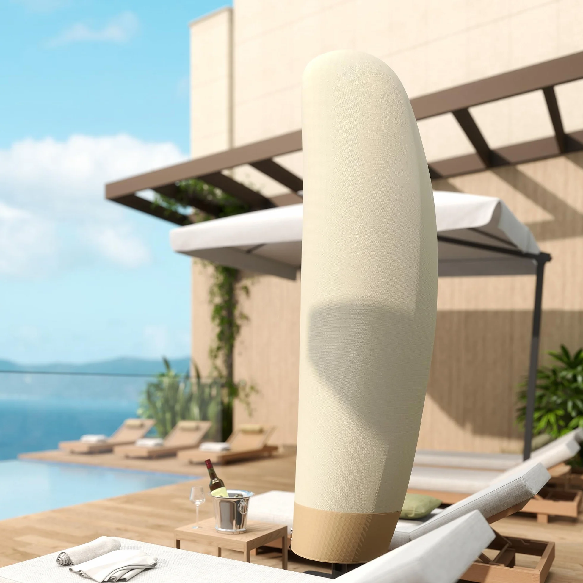 Outsunny Housse de Protection imperméable pour Parasol déporté Tissu Oxford PVC Ø 56 x 220 cm Beige et café