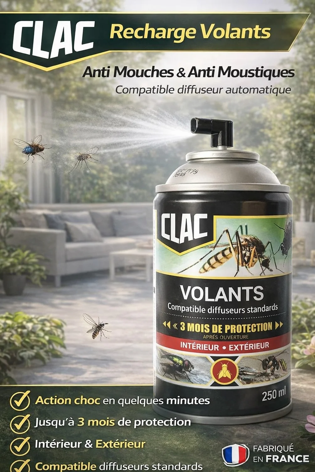 MOUCH'CLAC Recharge Pyrèthre Anti Mouches Anti Moustiques Lot de 2 500ml