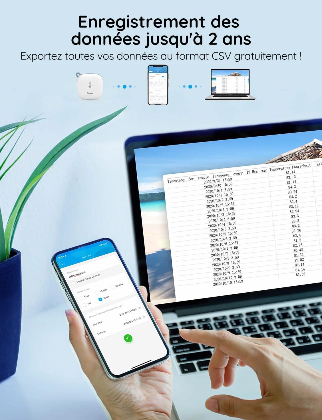 Govee WiFi Thermomètre Intérieur Hygromètre, Moniteur Haute Précision Température Humidité avec Alerte, 2.4GHz