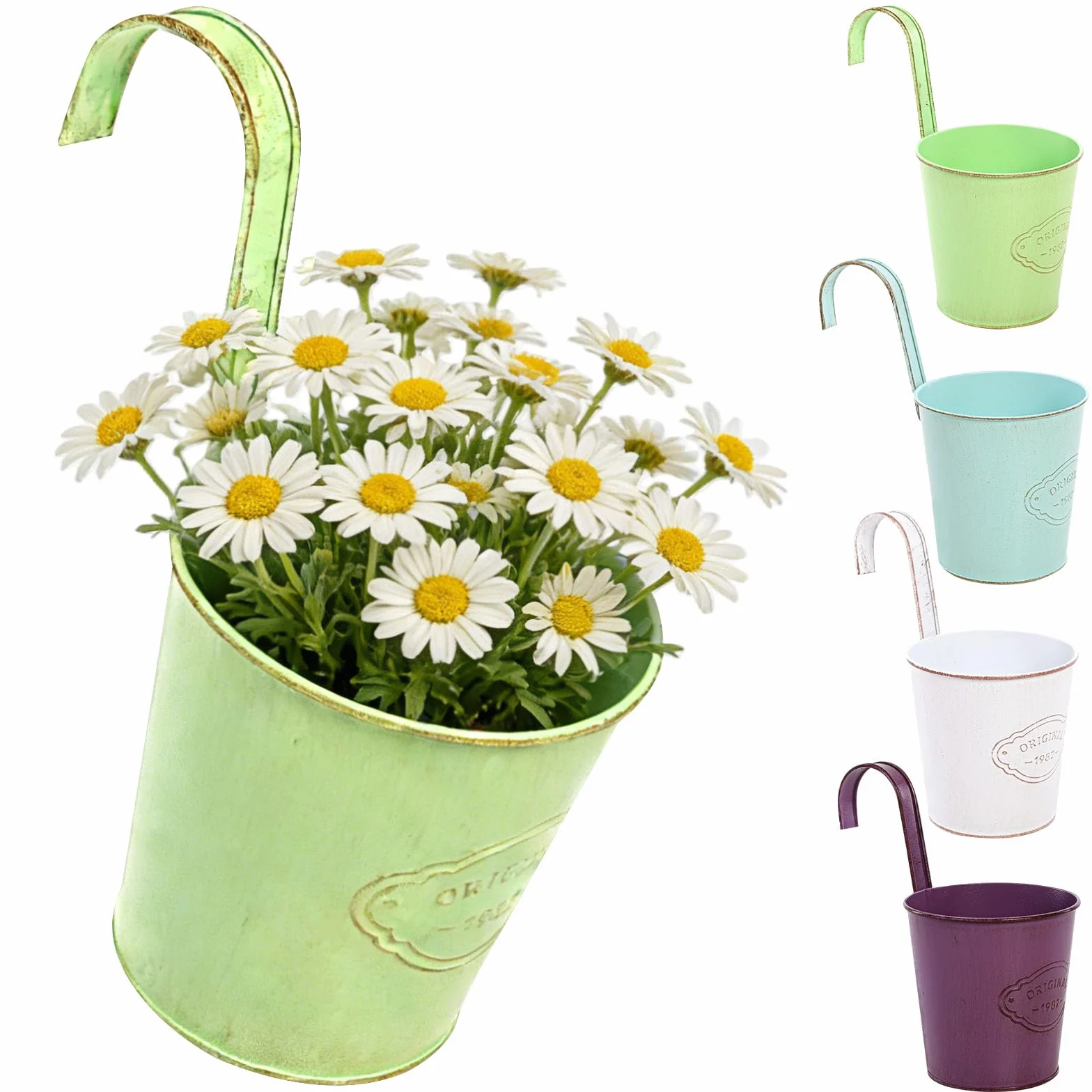 CITÉTOILE Pot de Fleurs Suspendu Métal avec Trou de Drainage, Crochet Amovible, Style Vintage Modèl-02