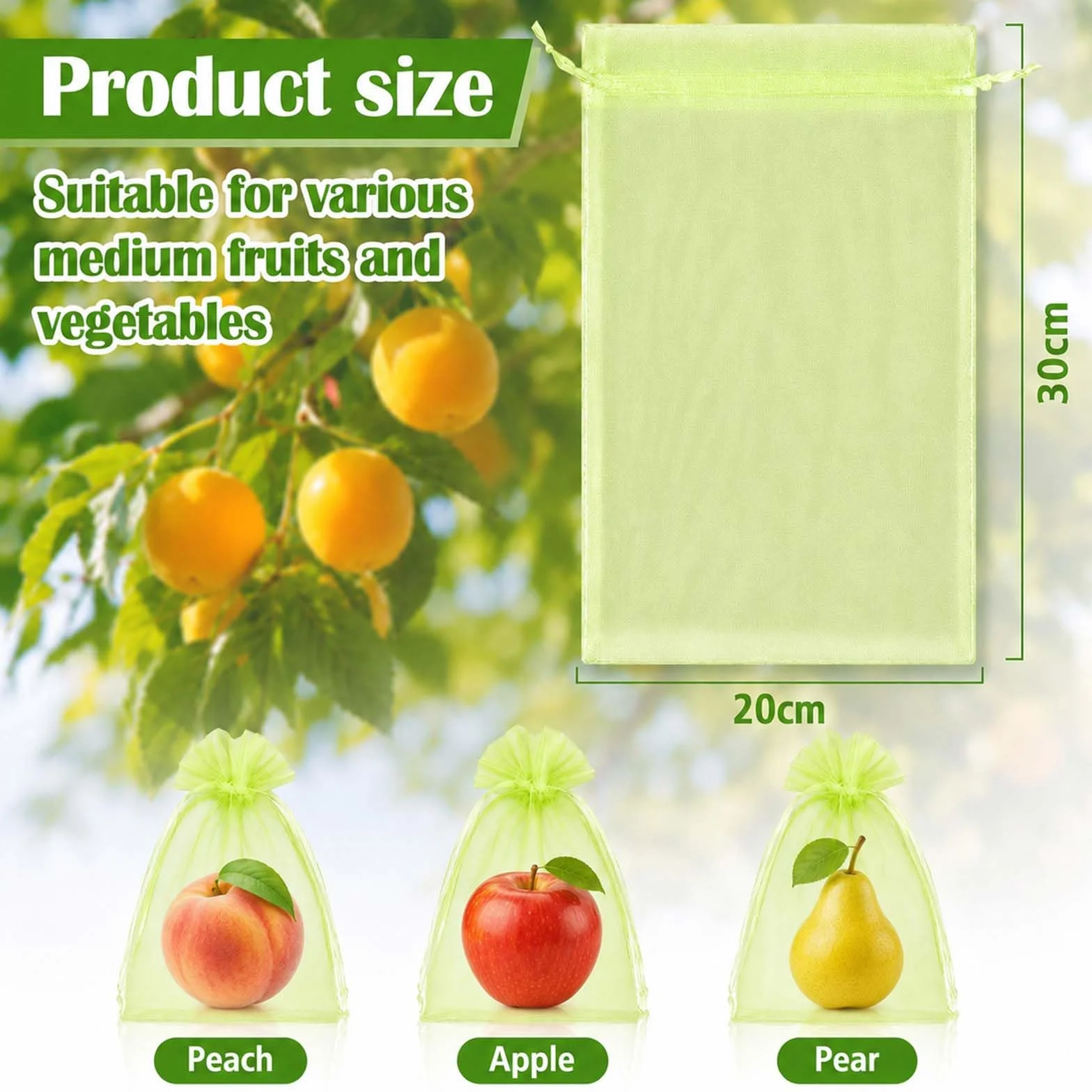 Lot de 100 Sachets Protection Raisin 20x30 cm avec Cordon de Serrage, Sac Protection Fruits Contre Guêpes Oiseaux Insectes