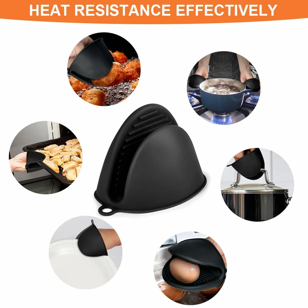 Gants de Cuisine épais en Silicone, 1 Paire Résistant à la Chaleur Antidérapants pour Cuisiner Barbecue Cuisson (Noir)
