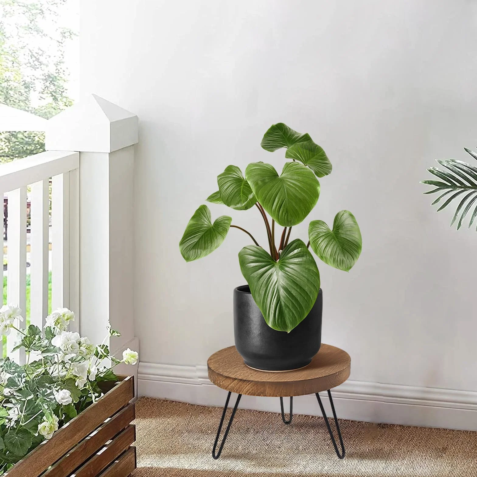 Support de Plantes en Bois, Tabouret pour Plantes Rond avec 3 Pieds pour Pots de Fleurs Intérieur Extérieur