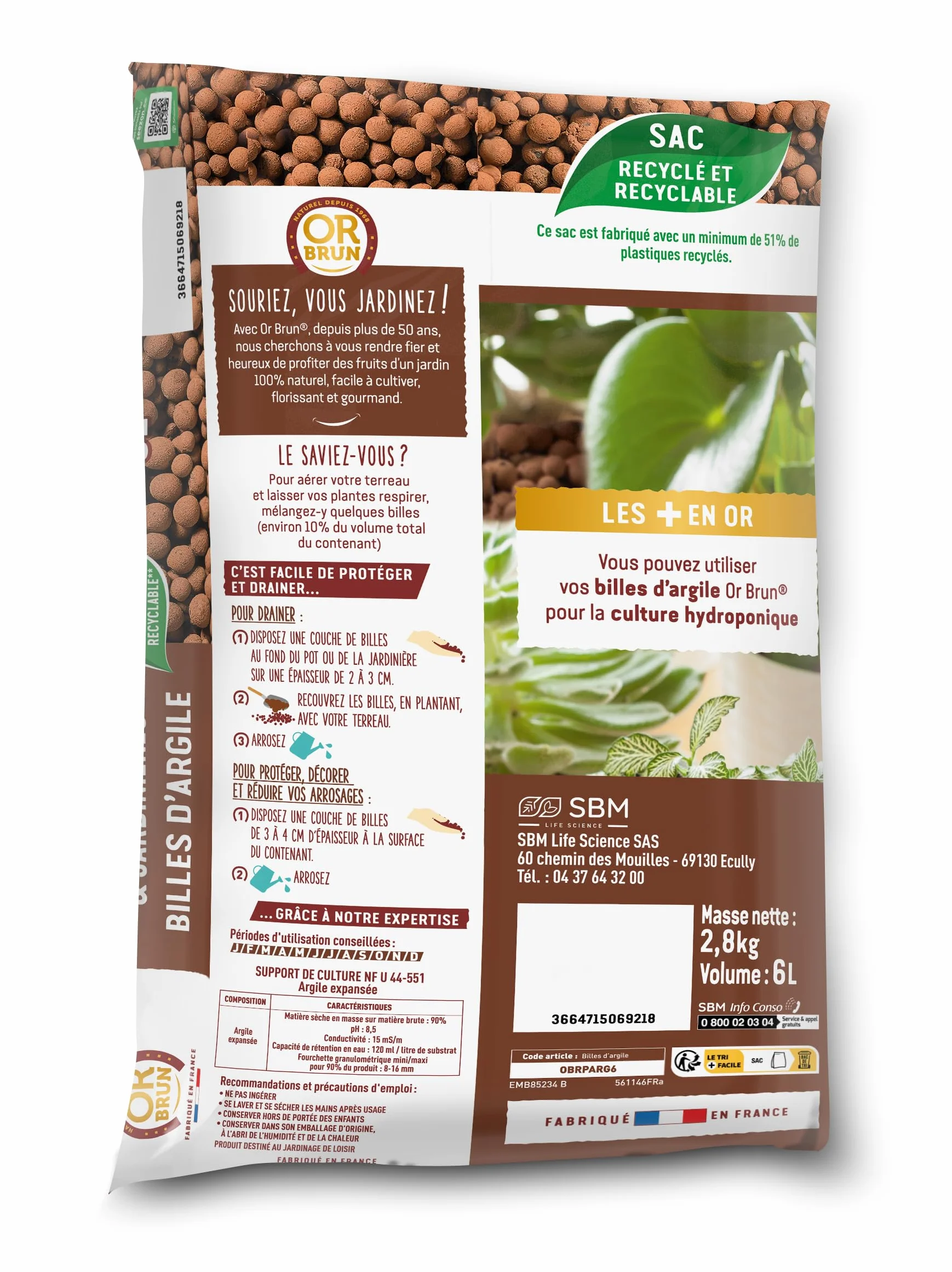 Billes D'argile 6L OBRPARG6U Drainage Humidité Agriculture Biologique